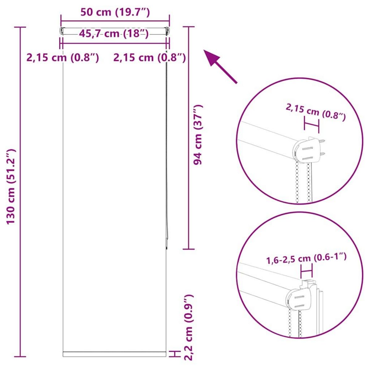 VIDAXL Store enrouleur occultant cafe 50x130cm largeur du tissu 45,7cm