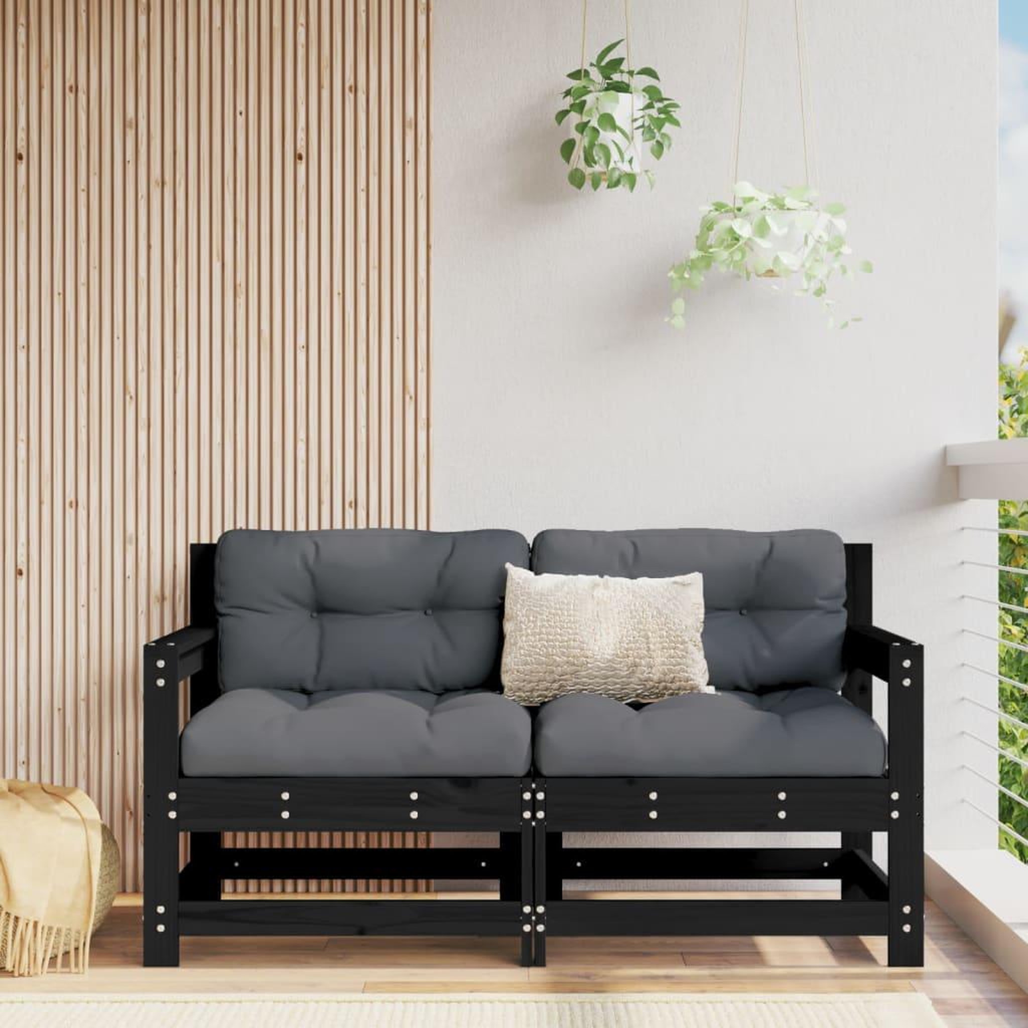 VIDAXL Canapes d'angle de jardin 2 pcs noir bois de pin massif