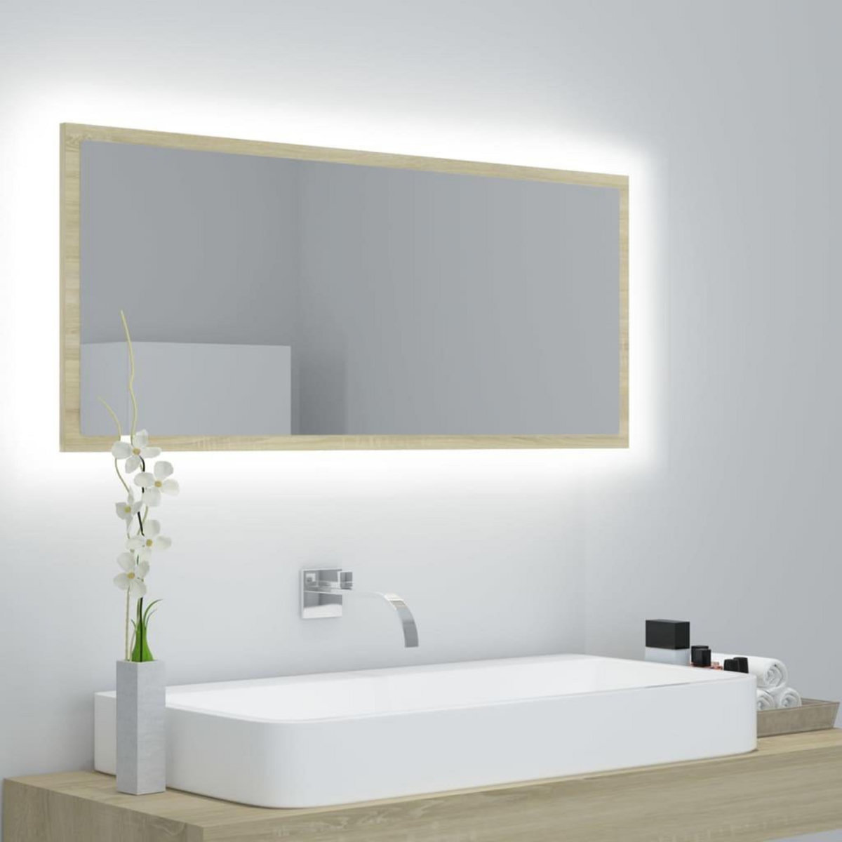 VIDAXL Miroir LED de salle de bain Chene sonoma 100x8,5x37cm Acrylique