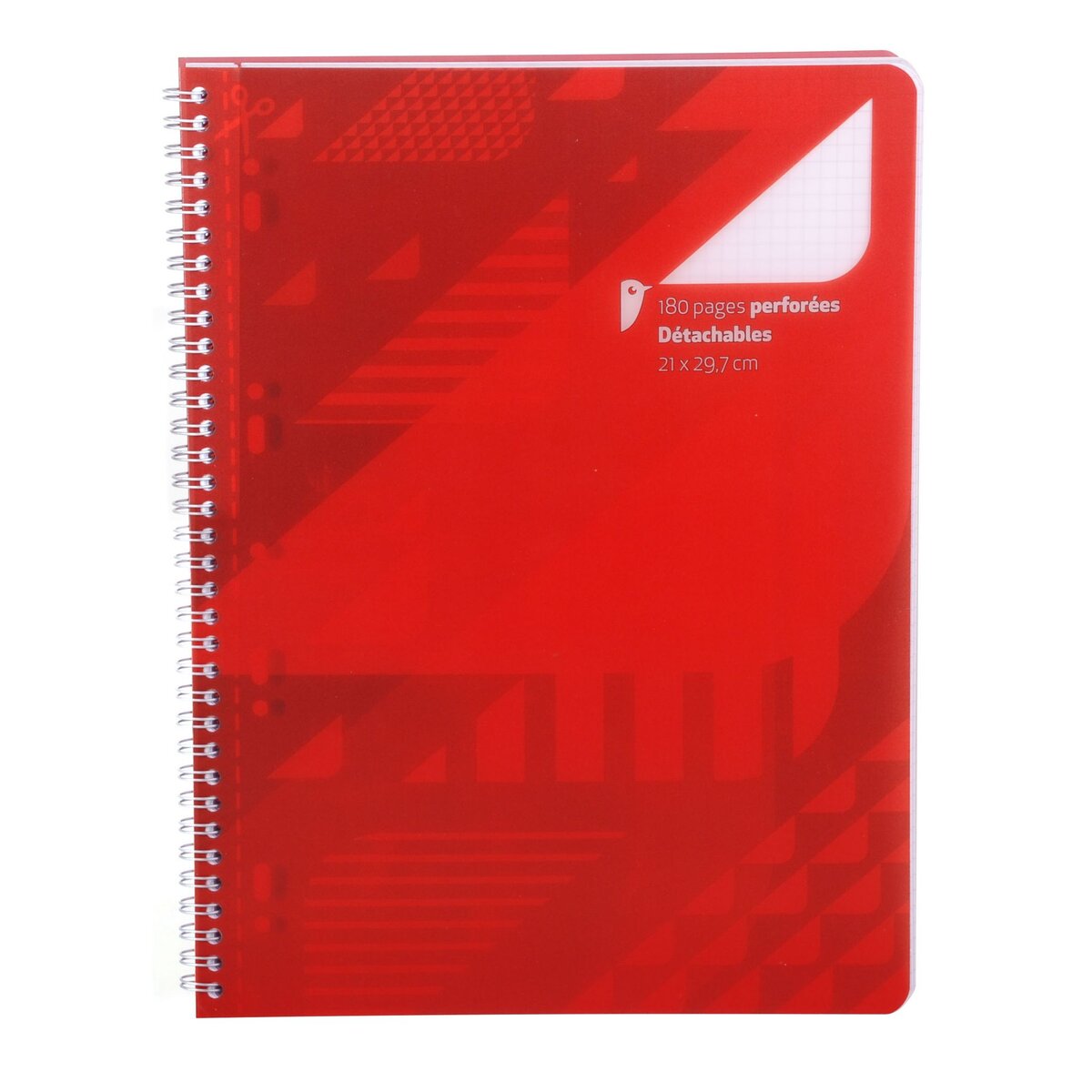 AUCHAN Cahier à spirale polypro 21x29,7cm 180 pages petits carreaux 5x5 rouge