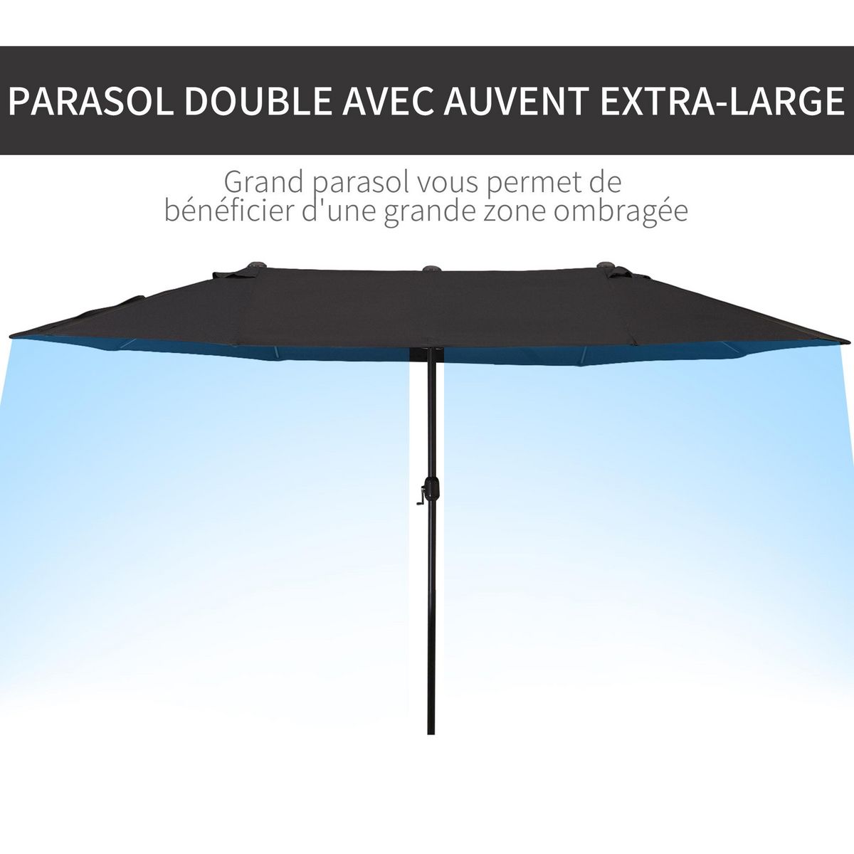 OUTSUNNY Parasol de jardin XXL parasol grande taille 4,6L x 2,7l x 2,4H m ouverture fermeture manivelle acier polyester haute densité noir