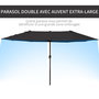 Voir la diapositive 3 : OUTSUNNY Parasol de jardin XXL parasol grande taille 4,6L x 2,7l x 2,4H m ouverture fermeture manivelle acier polyester haute densité noir