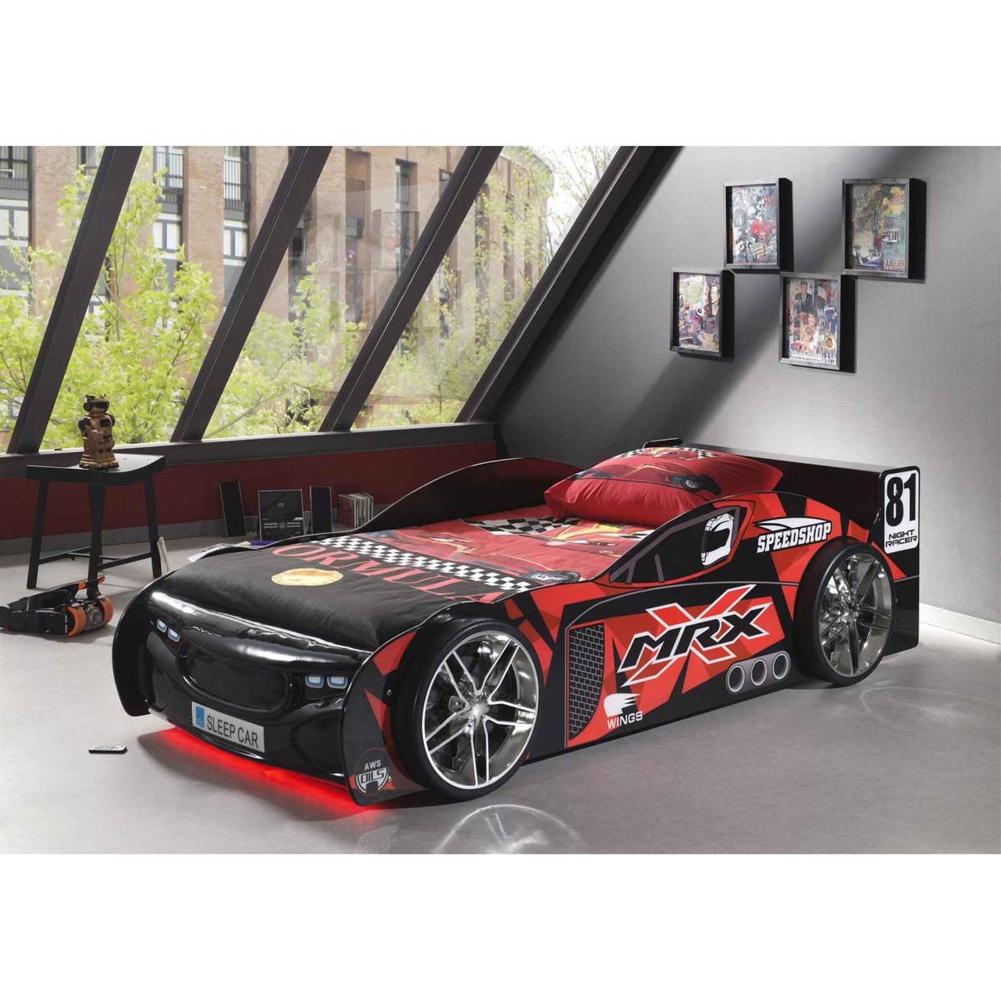 Voir la diapositive 2 : Paris Prix Pack - lit enfant voiture & matelas  mrx  90x200cm noir