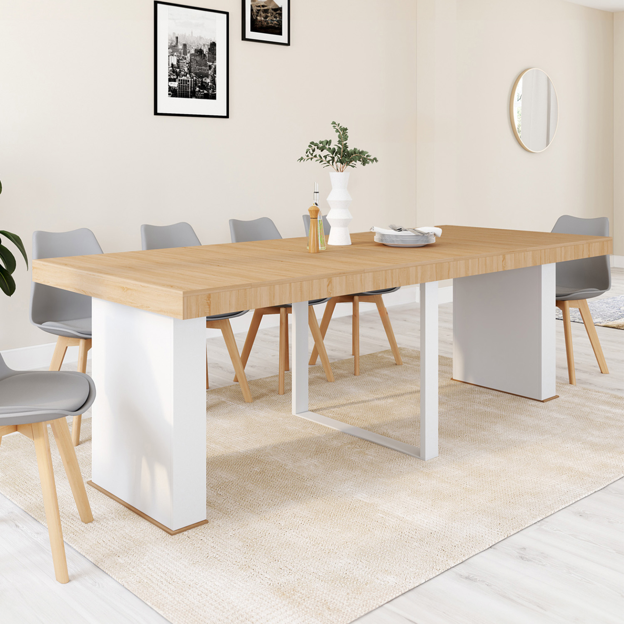 Voir la diapositive 2 : ID MARKET Table console extensible eden 10 personnes 235 cm bois et blanc