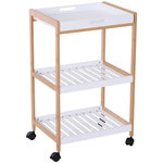 HOMCOM Chariot de service desserte de cuisine à roulettes 2 étagères + plateau amovible bois de pin MDF blanc