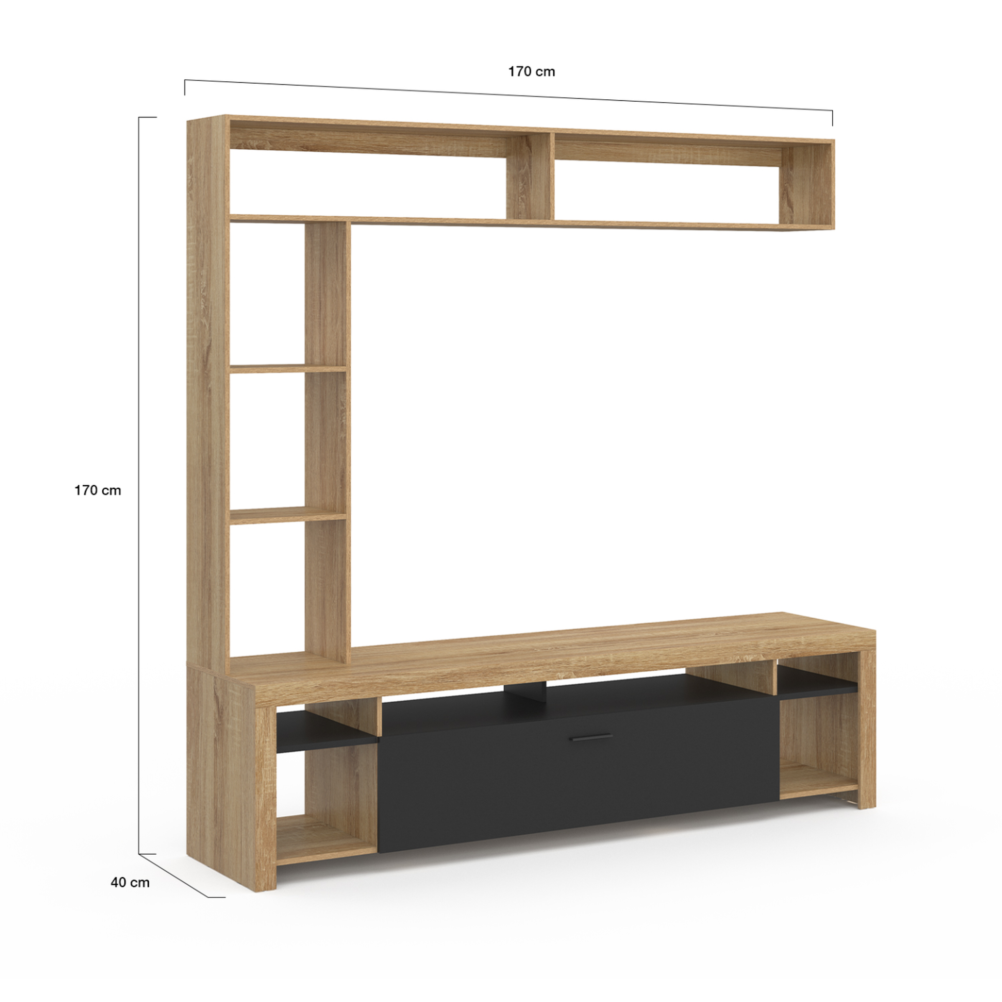 Voir la diapositive 5 : ID MARKET Ensemble meuble tv et étagères 170 cm malo bois et placard noir