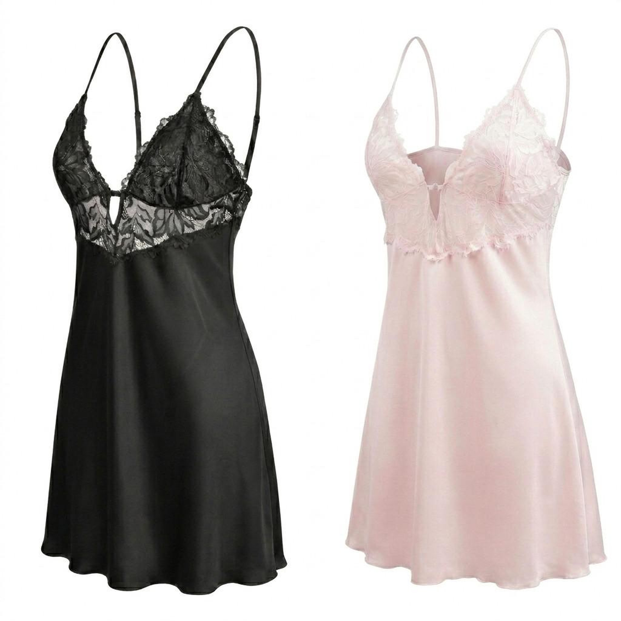 OZABI OZABI Pack de 2 Nuisettes Femme Satin Et Dentelle. Coloris disponibles : Noir, Vert