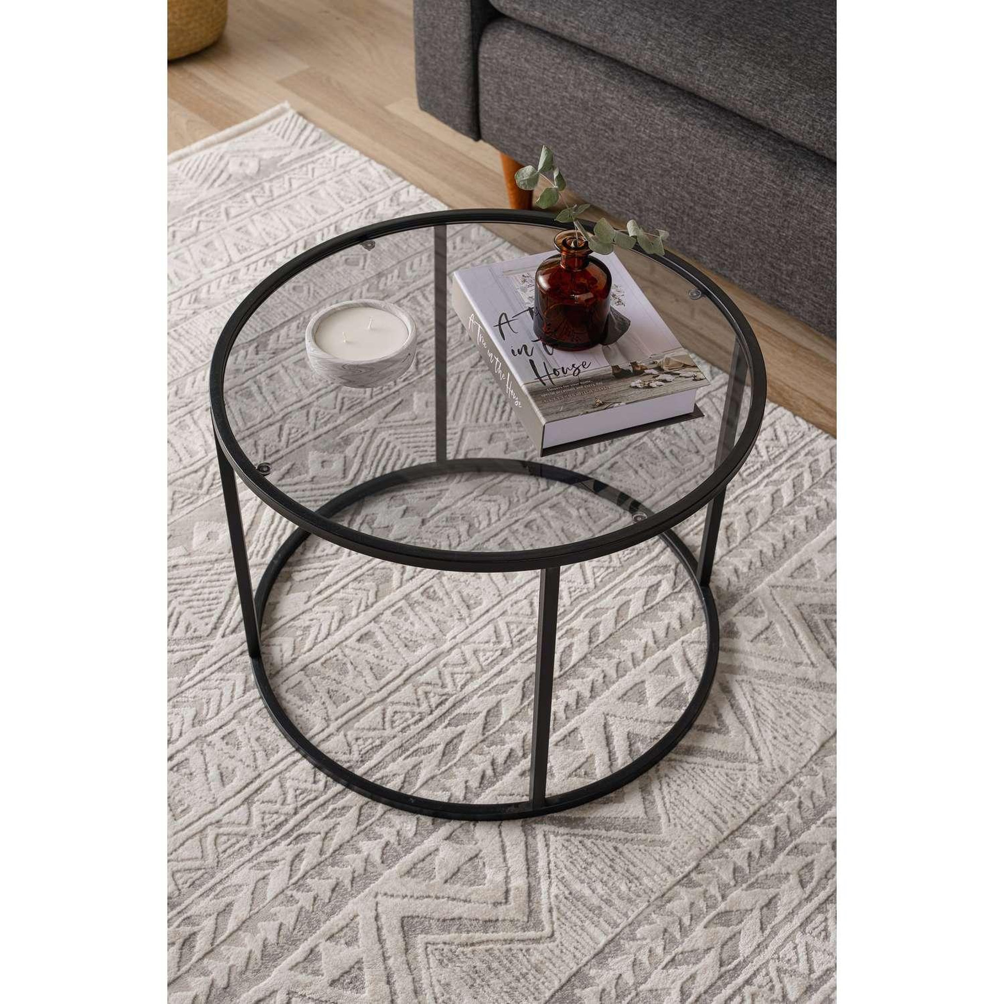 Voir la diapositive 5 : TOILINUX Table basse solsiste en verre - diam 80 cm - noir