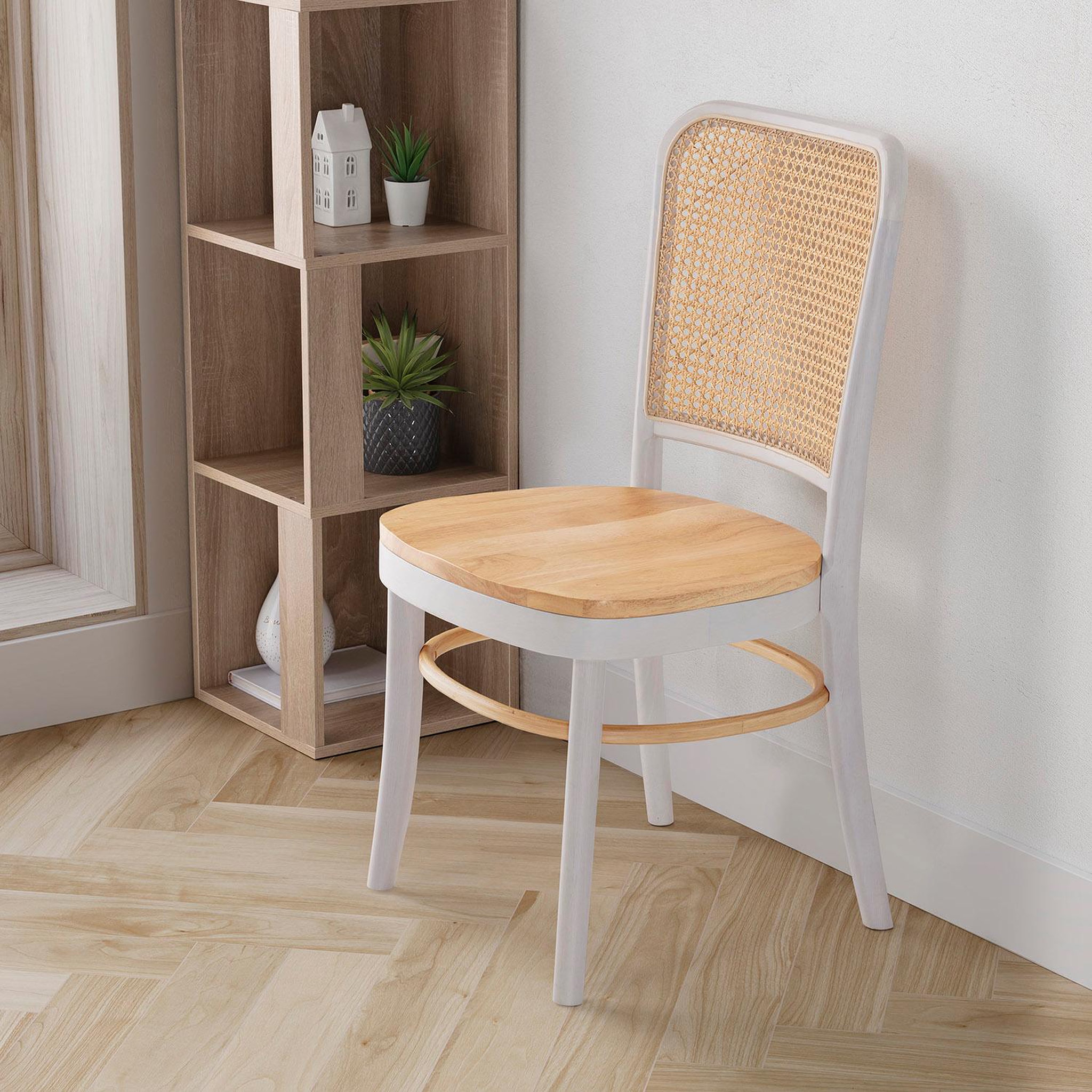 Voir la diapositive 2 : VS VENTA-STOCK Pack de 2 chaises Vesta Couleur Blanc/chêne, Bois Massif et Rotin naturel