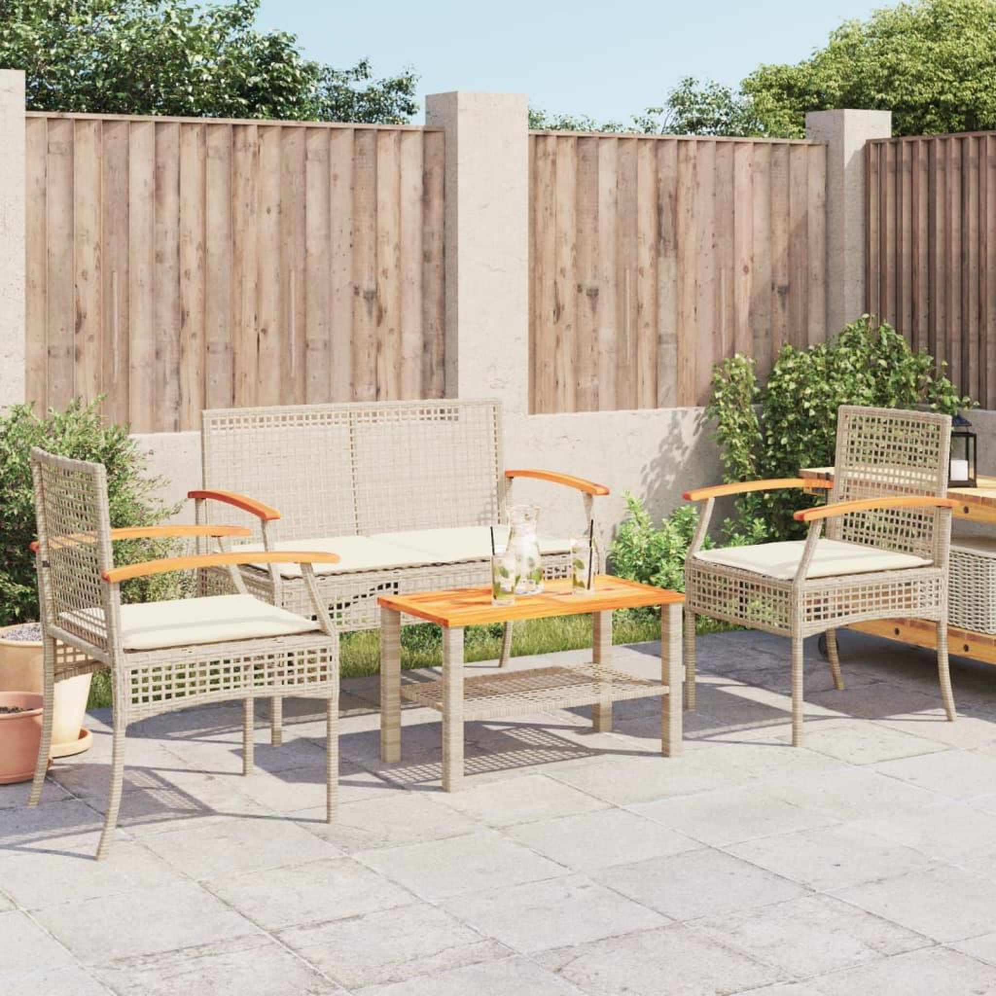 Voir la diapositive 3 : VIDAXL Salon de jardin avec coussins 4 pcs beige resine tressee