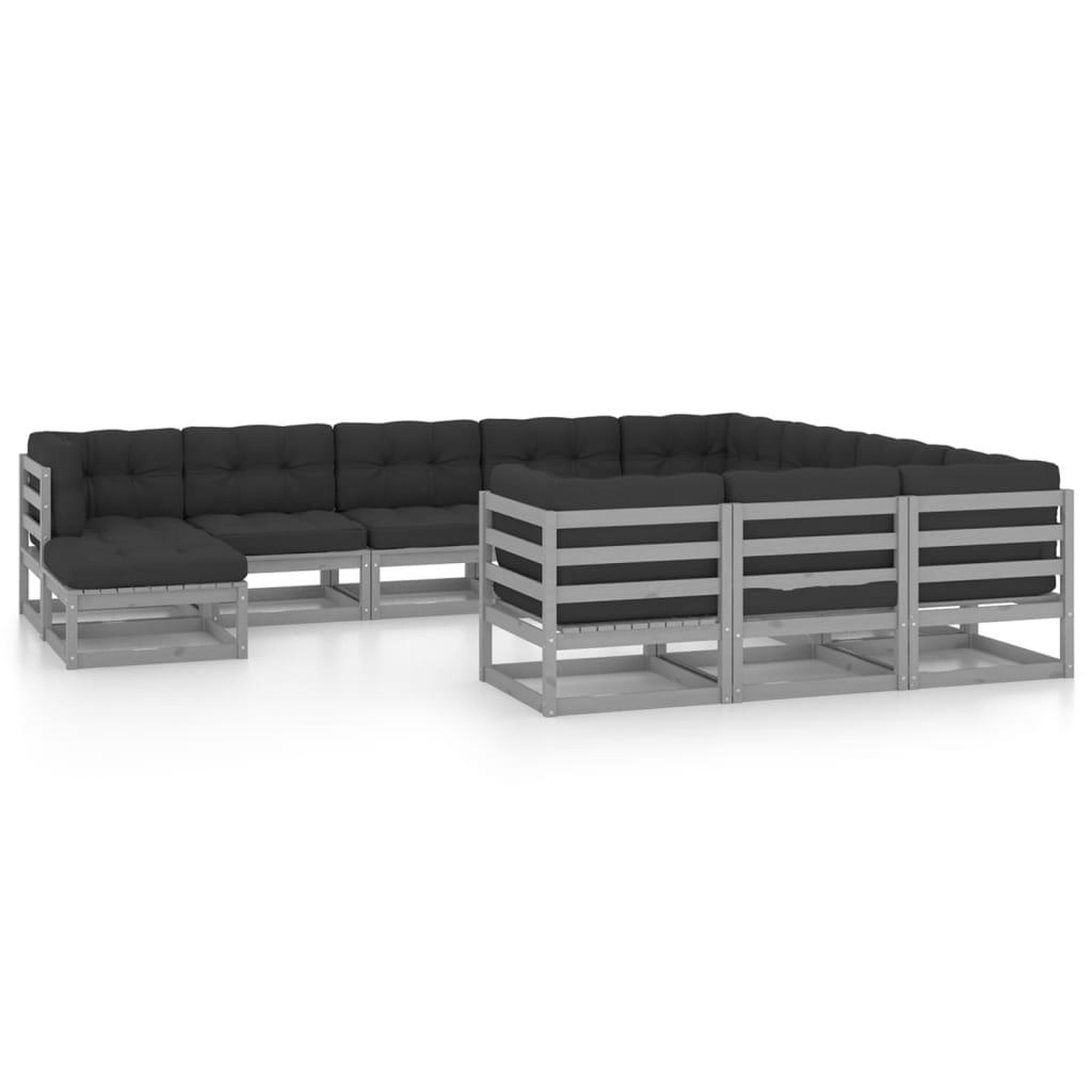 Voir la diapositive 1 : VIDAXL Salon de jardin 11 pcs avec coussins Gris Bois de pin massif
