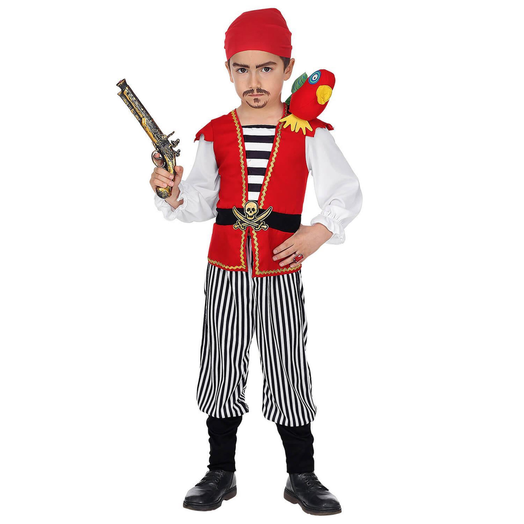 Voir la diapositive 2 : WIDMANN Déguisement Pirate rouge et noir avec perroquet - Enfant - 2/4 ans (86 à 104 cm)