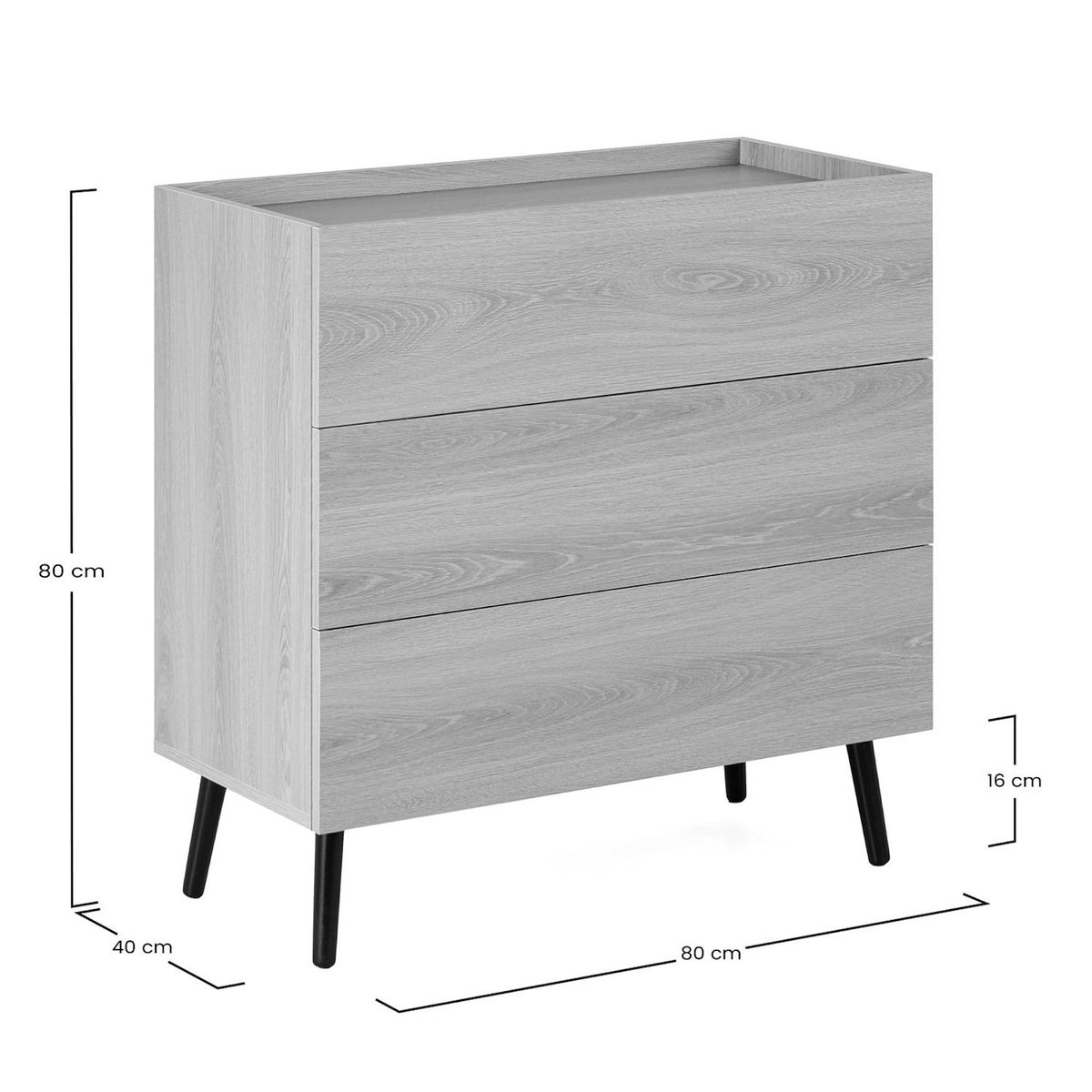 VS VENTA-STOCK Commode Siren 3 tiroirs couleur Chêne