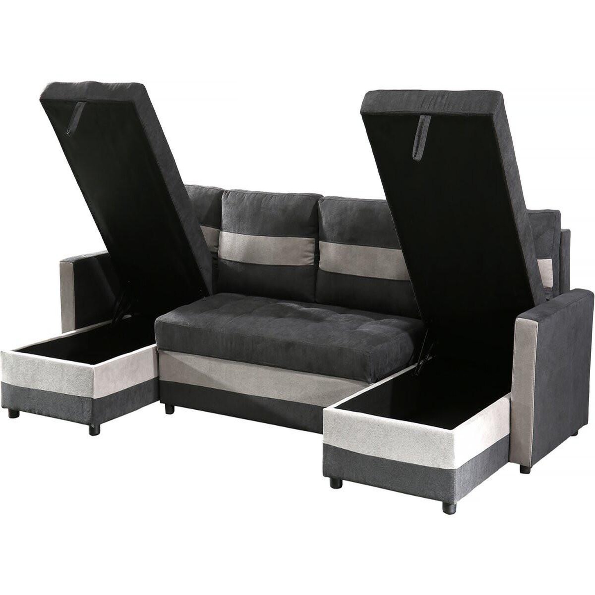 Voir la diapositive 3 : Habitat et Jardin Canapé panoramique convertible avec coffres de rangement  antoine  - 5 places - gris foncé/ gris clair