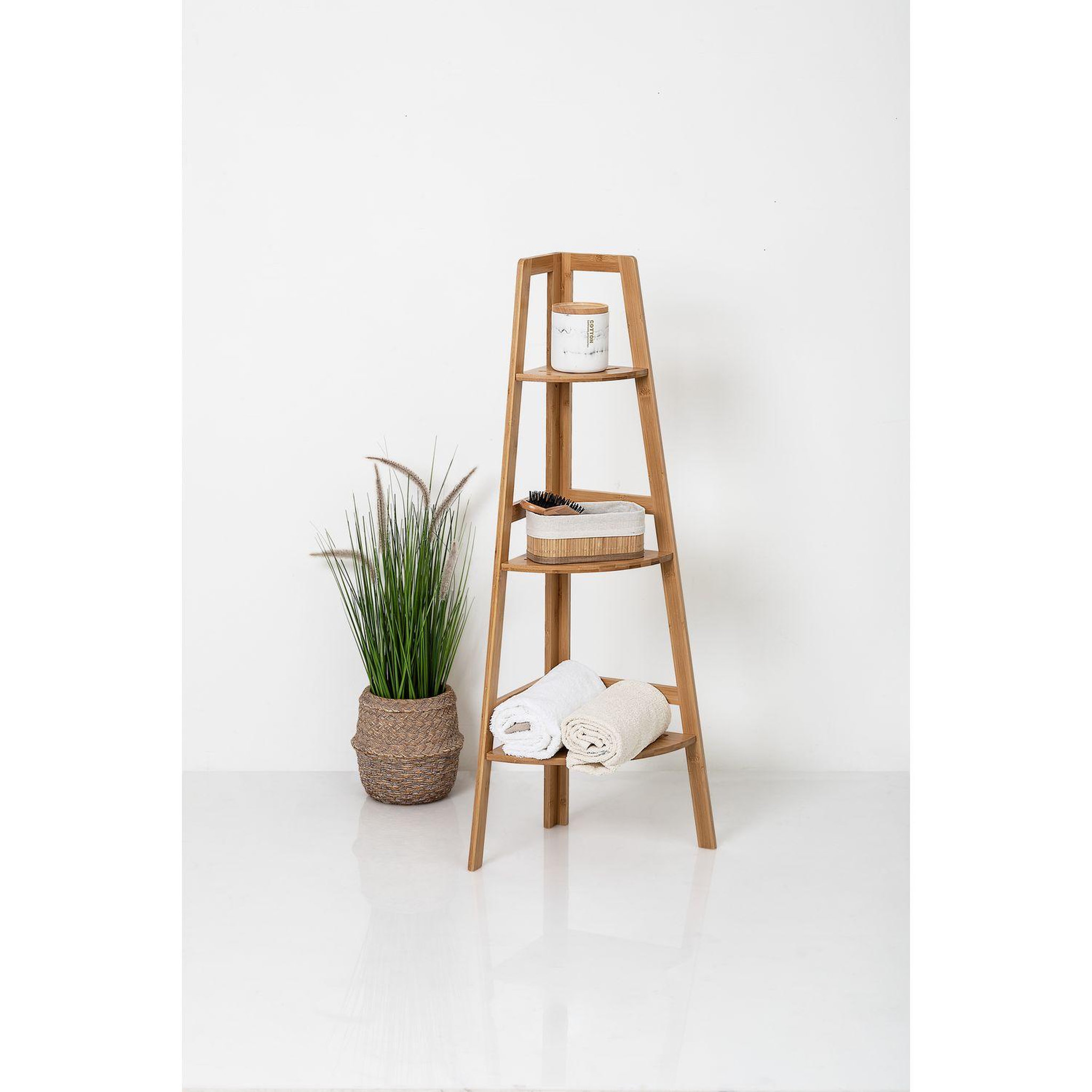 Voir la diapositive 4 : FIVE Etagère d'angle 3 niveaux en bambou - hauteur 103 cm