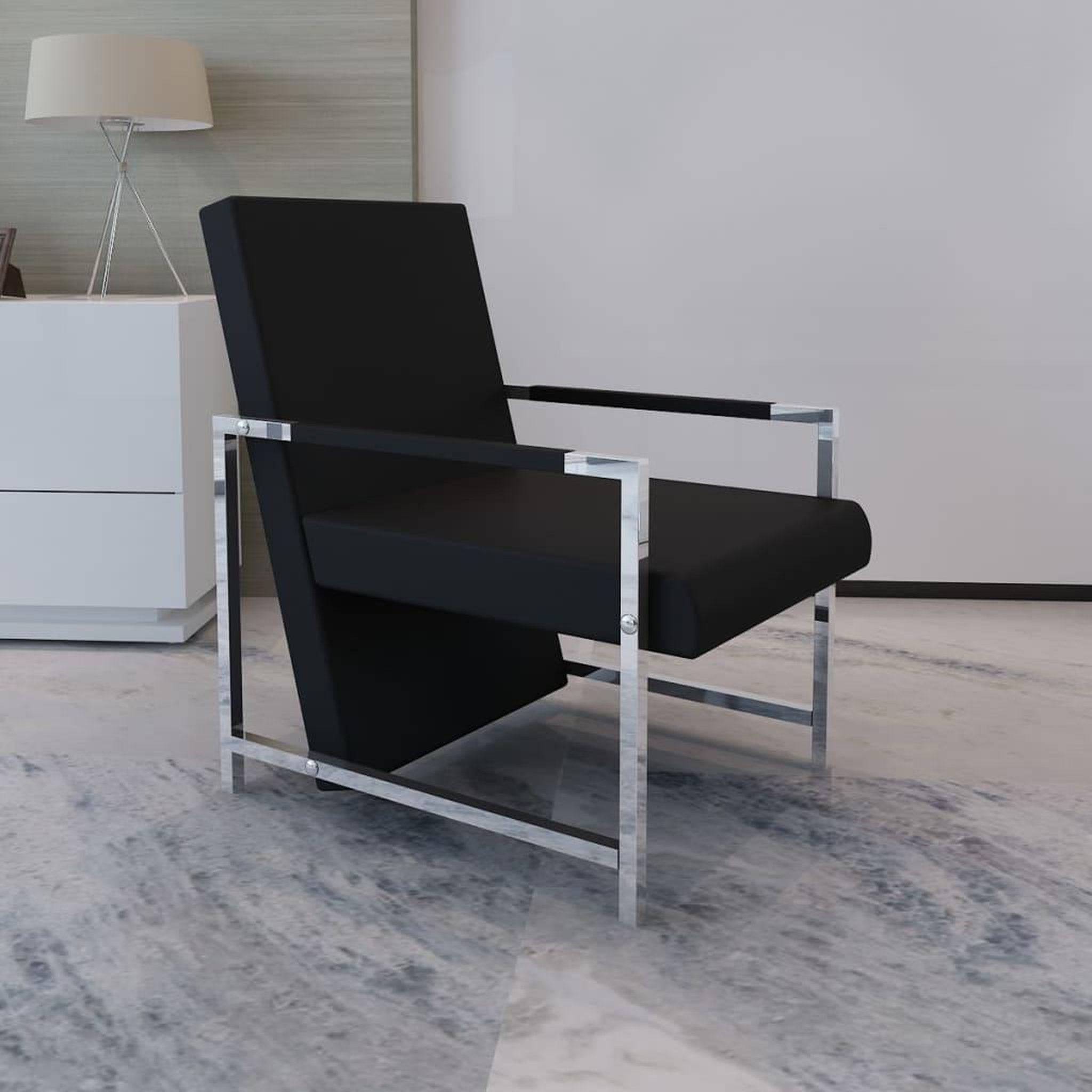 Voir la diapositive 1 : VIDAXL Fauteuil avec pieds chromes Noir Similicuir