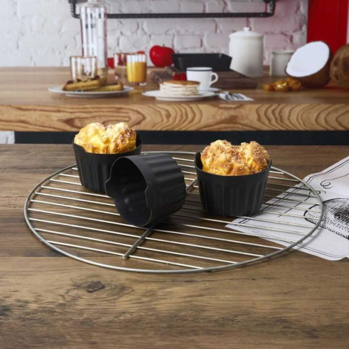 Paris Prix Lot de 3 Moules de Cuisson Rond  Friteuse à Air  8cm Noir