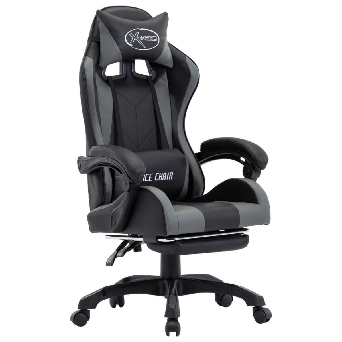 VIDAXL Fauteuil de jeux video avec repose-pied Gris et noir Similicuir