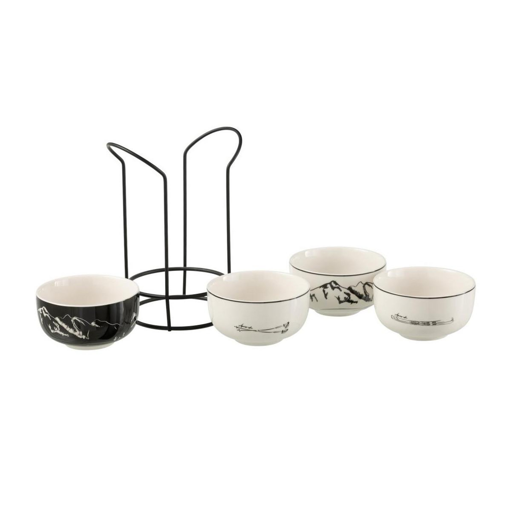Voir la diapositive 2 : J-LINE Lot de 4 bols avec socle  après-ski  11cm blanc