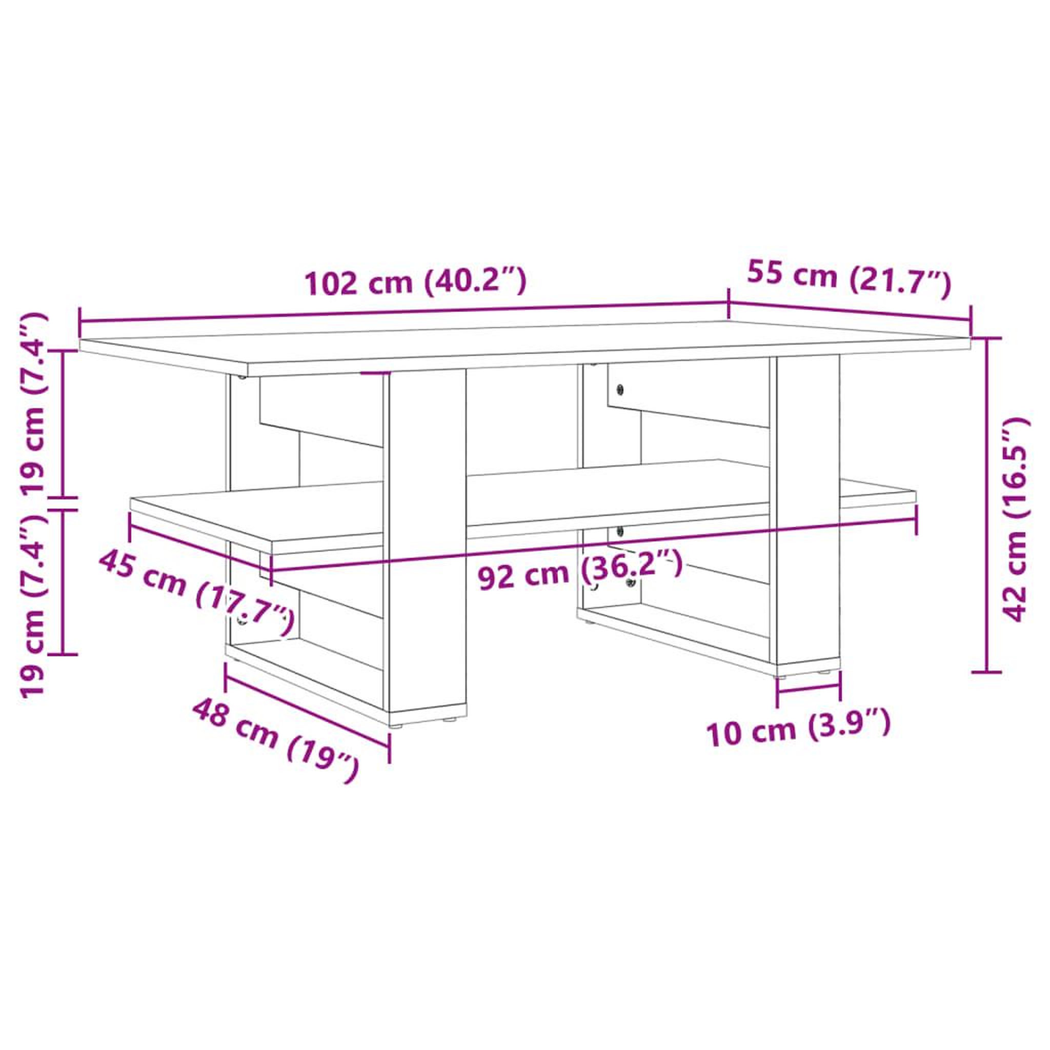 Voir la diapositive 6 : VIDAXL Table basse gris beton 102x55x42 cm bois d'ingenierie