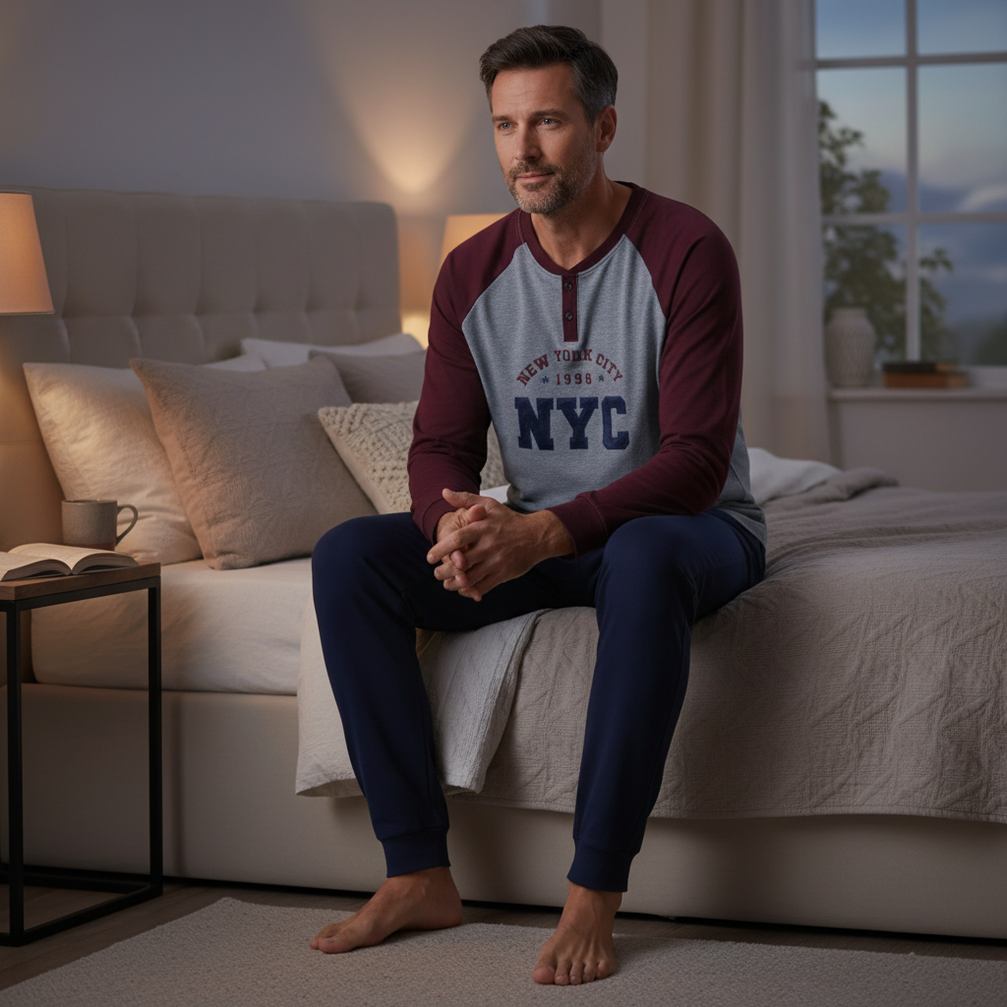 Voir la diapositive 4 : OZABI Ozabi pyjama homme doublé polaire broderie new york city