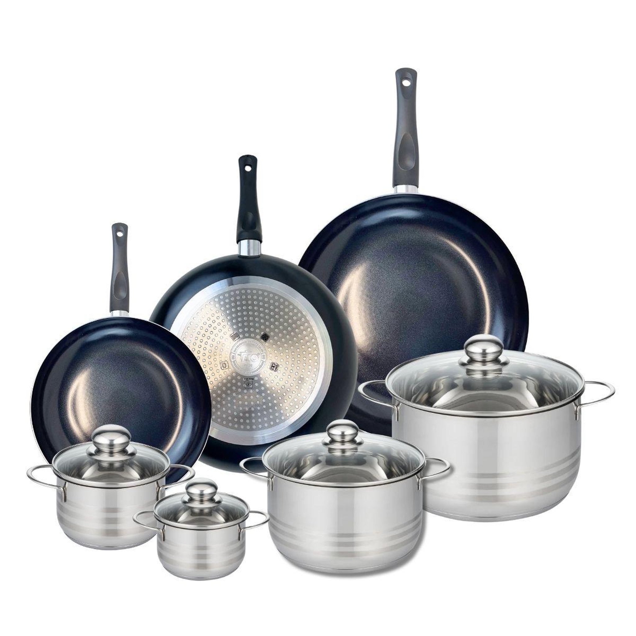 ELO Ensemble de 3 poêles de cuisson 24, 28 et 32 cm et 4 faitouts 12, 14, 20 et 24 cm elo prima brillant
