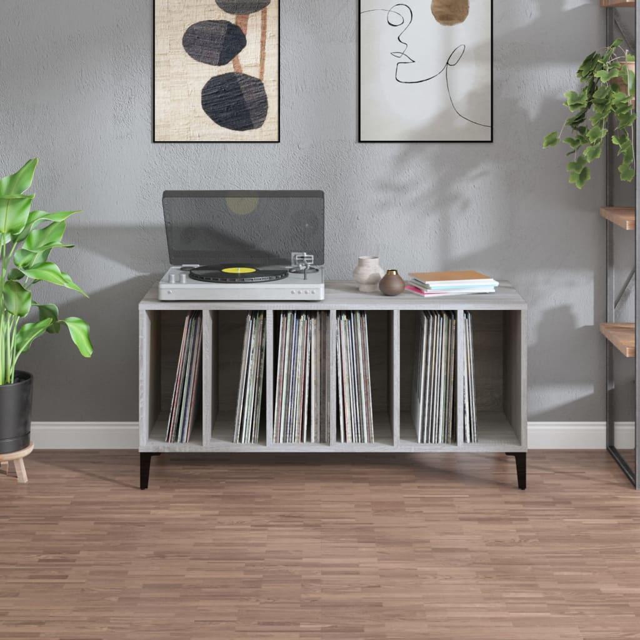 Voir la diapositive 3 : VIDAXL Armoire a disques sonoma gris 100x38x48 cm bois d'ingenierie