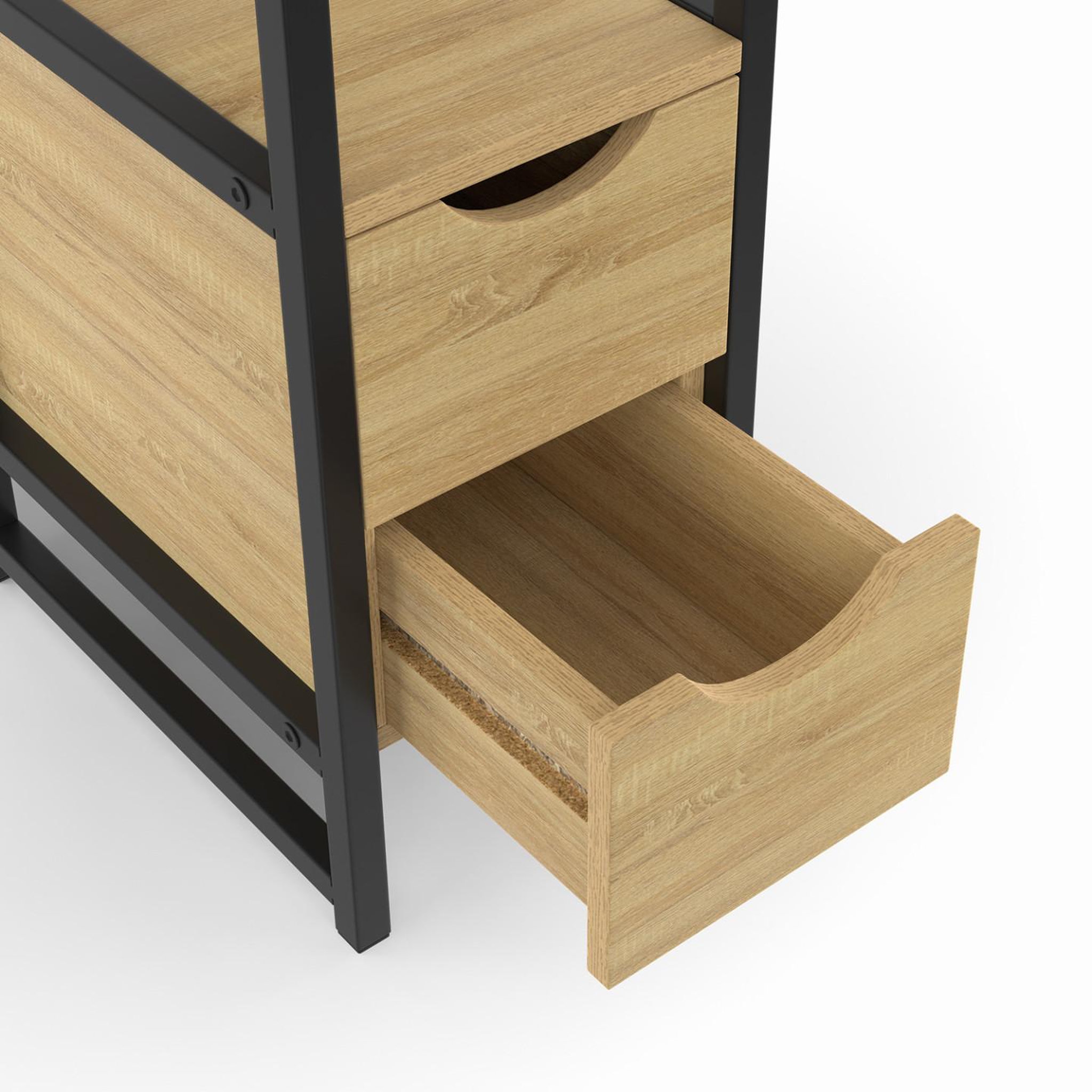 Voir la diapositive 5 : ID MARKET Lot de 2 tables de chevet detroit 2 tiroirs et 1 niche bois et métal noir design industriel