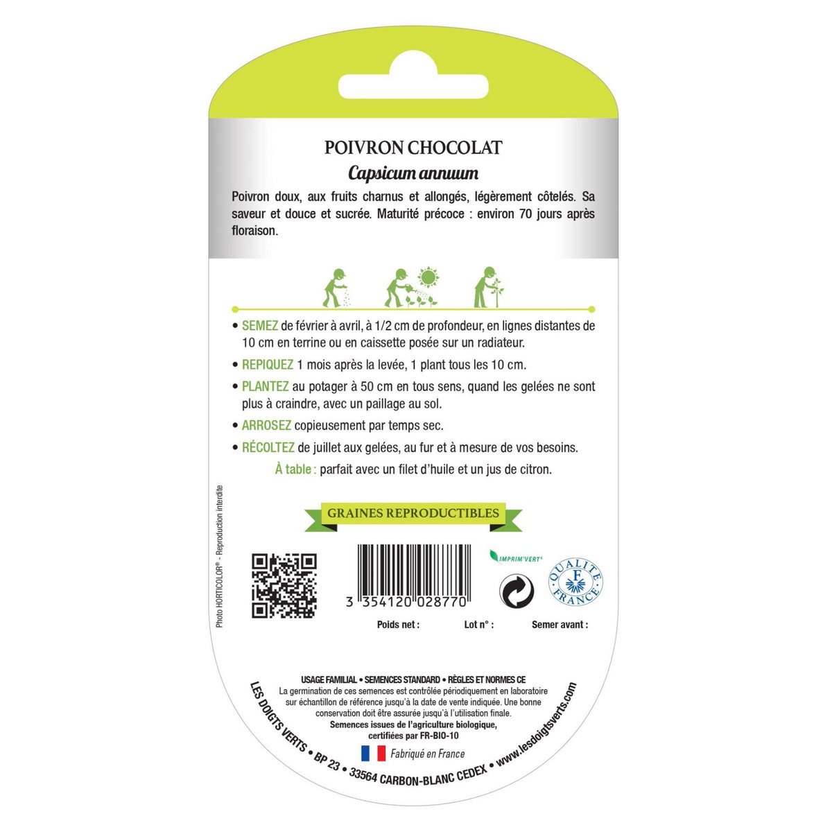 LES DOIGTS VERTS Graines poivron chocolat BIO Les Doigts Verts