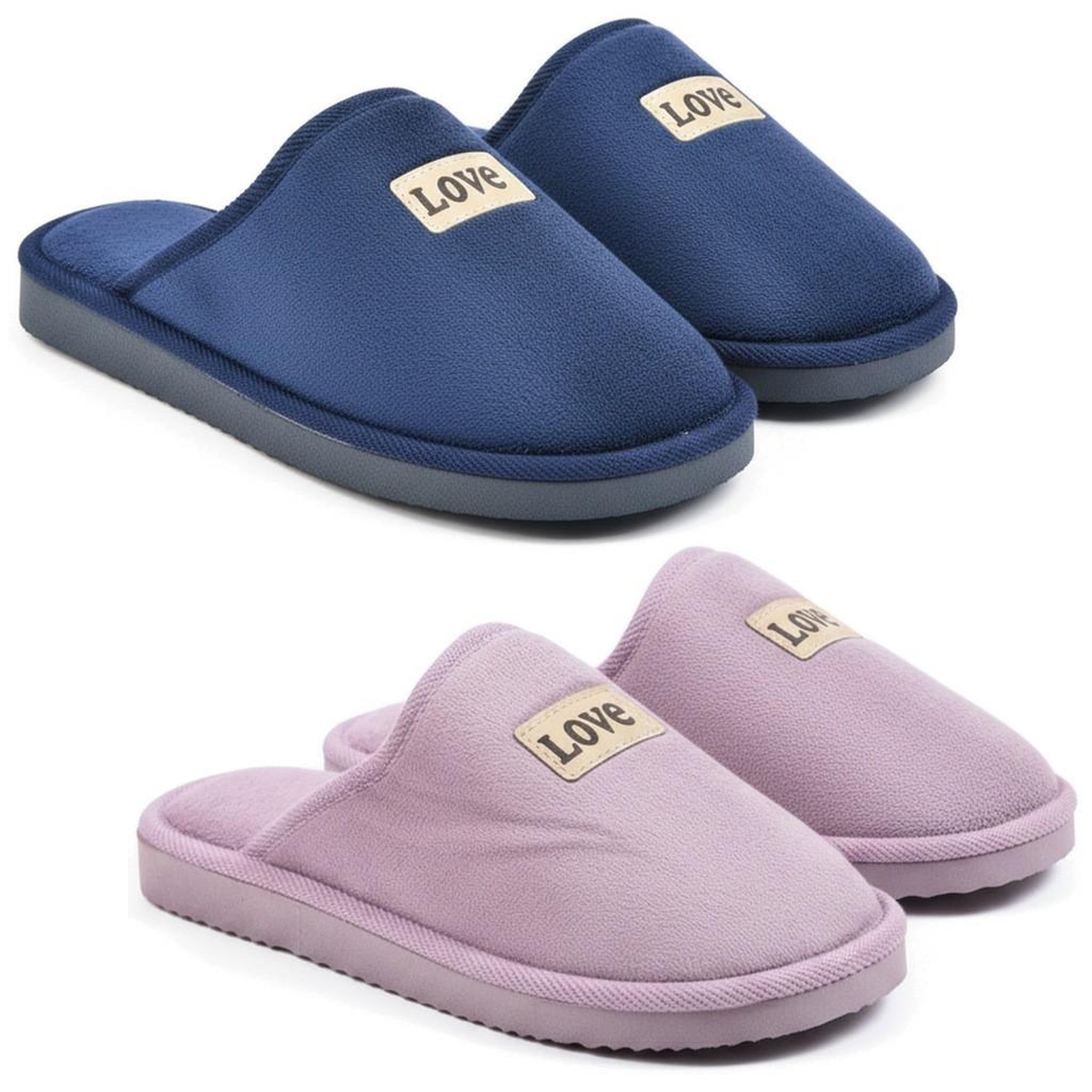 OZABI OZABI Pantoufles Ouvertes Femme, Pack de 2 Paires, Plaquette Love. Coloris disponibles : Gris, Violet