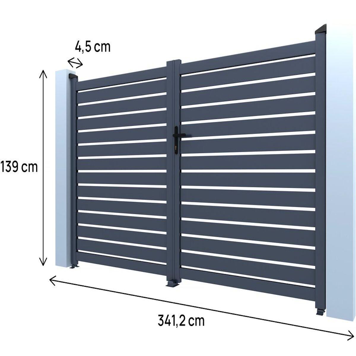 Habitat et Jardin Portail semi-ajouré en aluminium  Julien - 340 x 140 cm - Gris