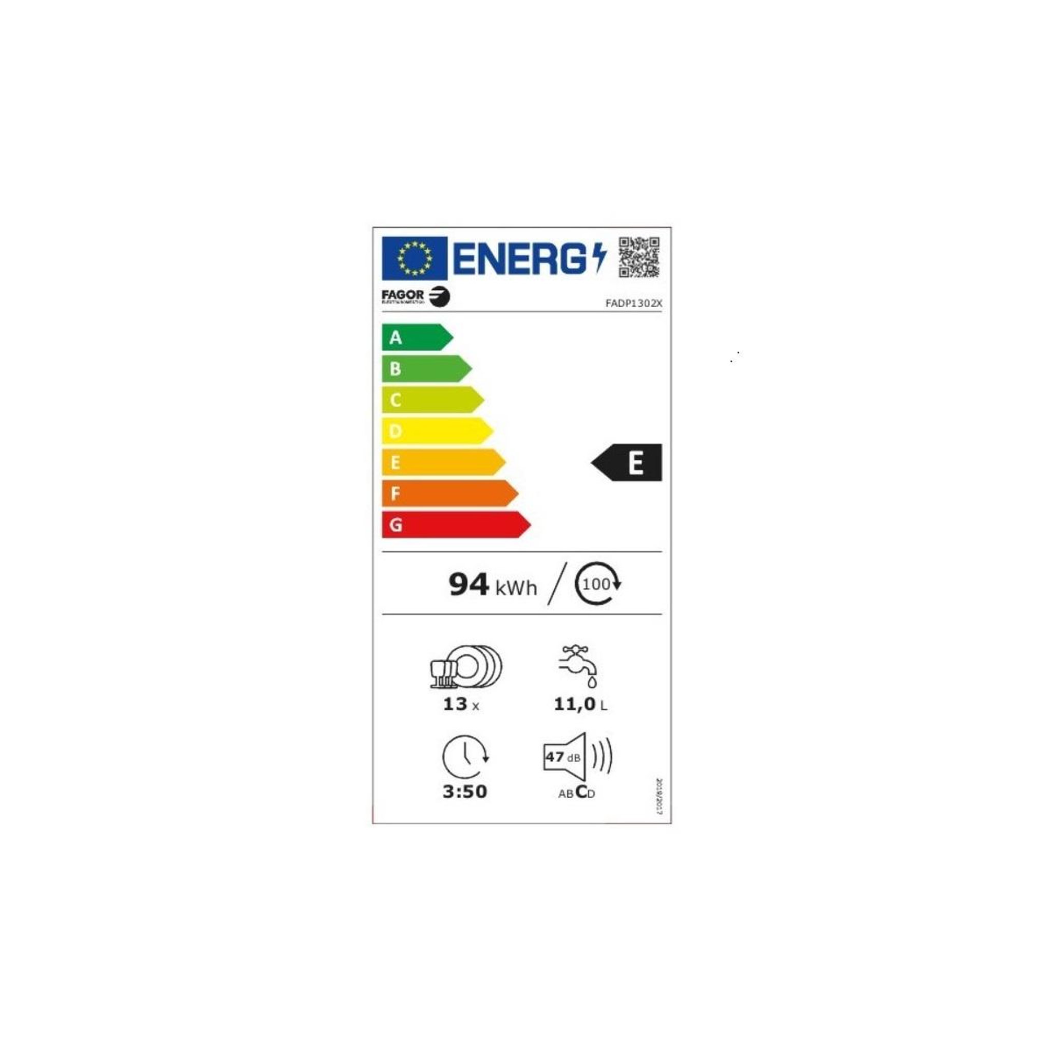 Voir la diapositive 2 : Fagor Lave-vaisselle 60cm 13 couverts 47db - fadp1302x
