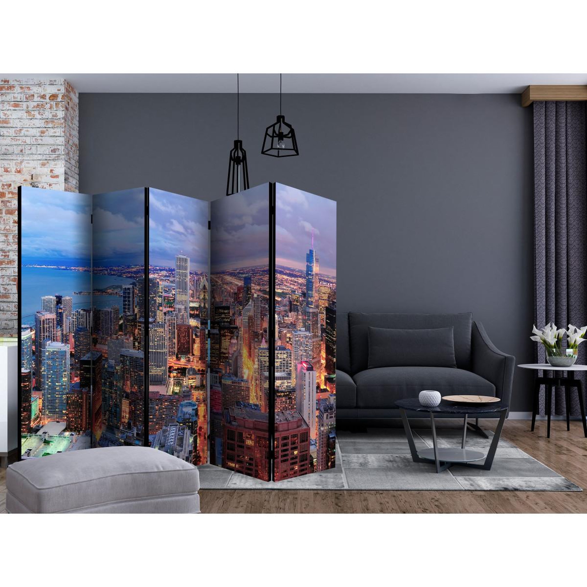 Voir la diapositive 2 : Paris Prix Paravent 5 volets  illuminated chicago  172x225cm