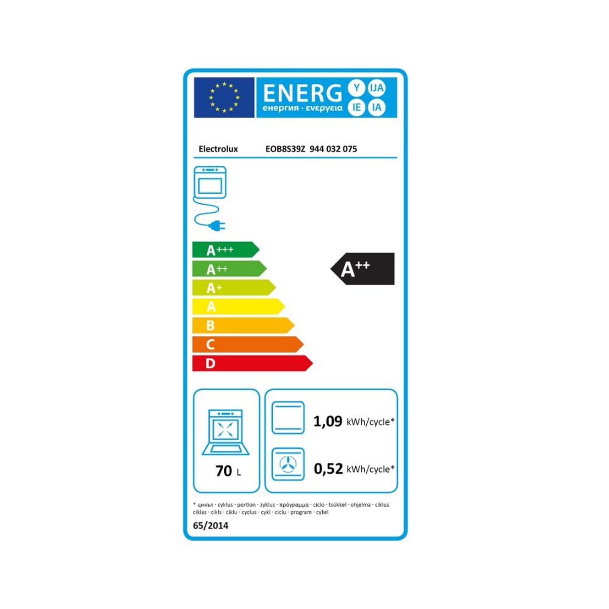 Voir la diapositive 2 : ELECTROLUX Four vapeur 70l 60cm noir - eob8s39z