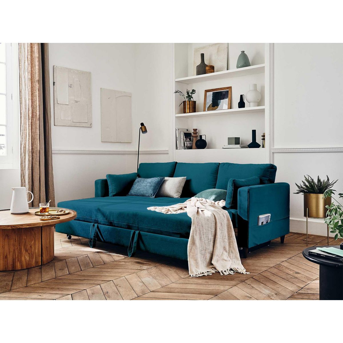 LISA DESIGN Anna - canapé droit 3 places convertible avec poche en velours