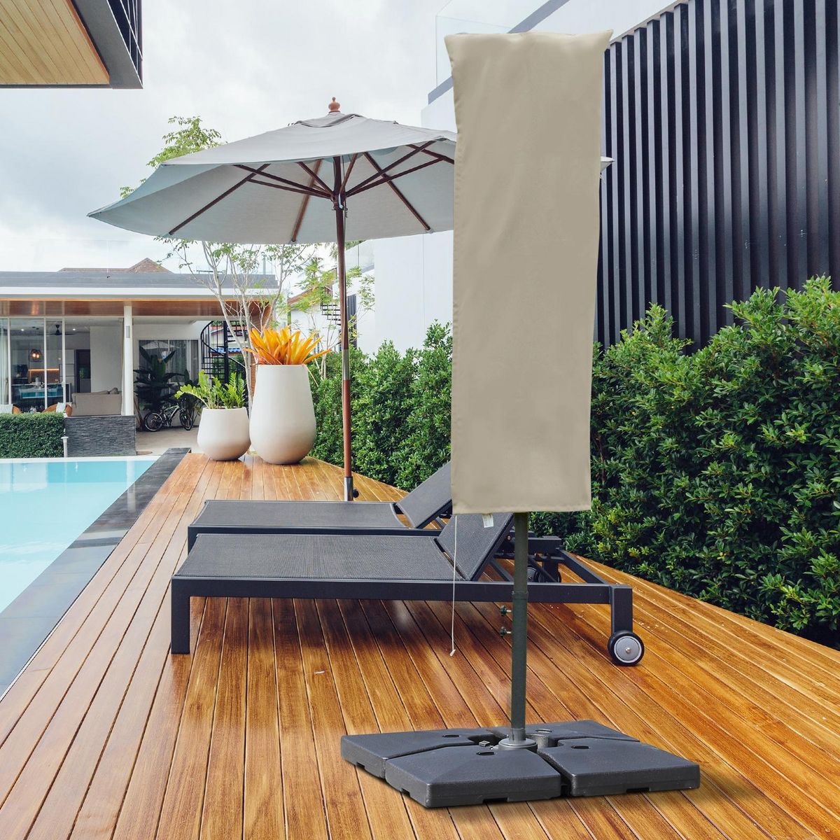 OUTSUNNY Housse de protection imperméable pour parasol droit avec fermeture éclair et cordon de serrage polyester oxford kaki léger