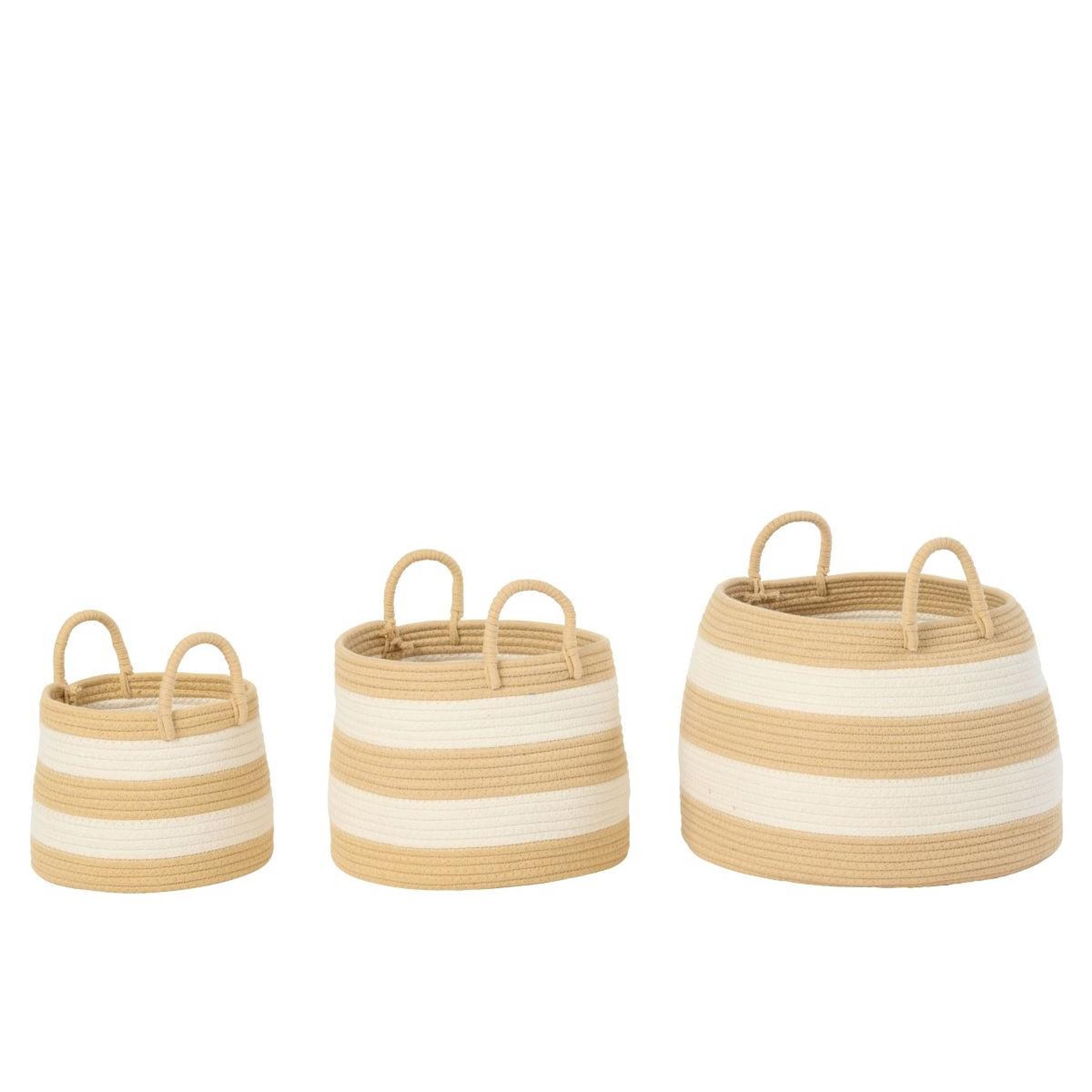 Voir la diapositive 2 : J-LINE Lot de 3 paniers à rayures  refugio  38cm naturel