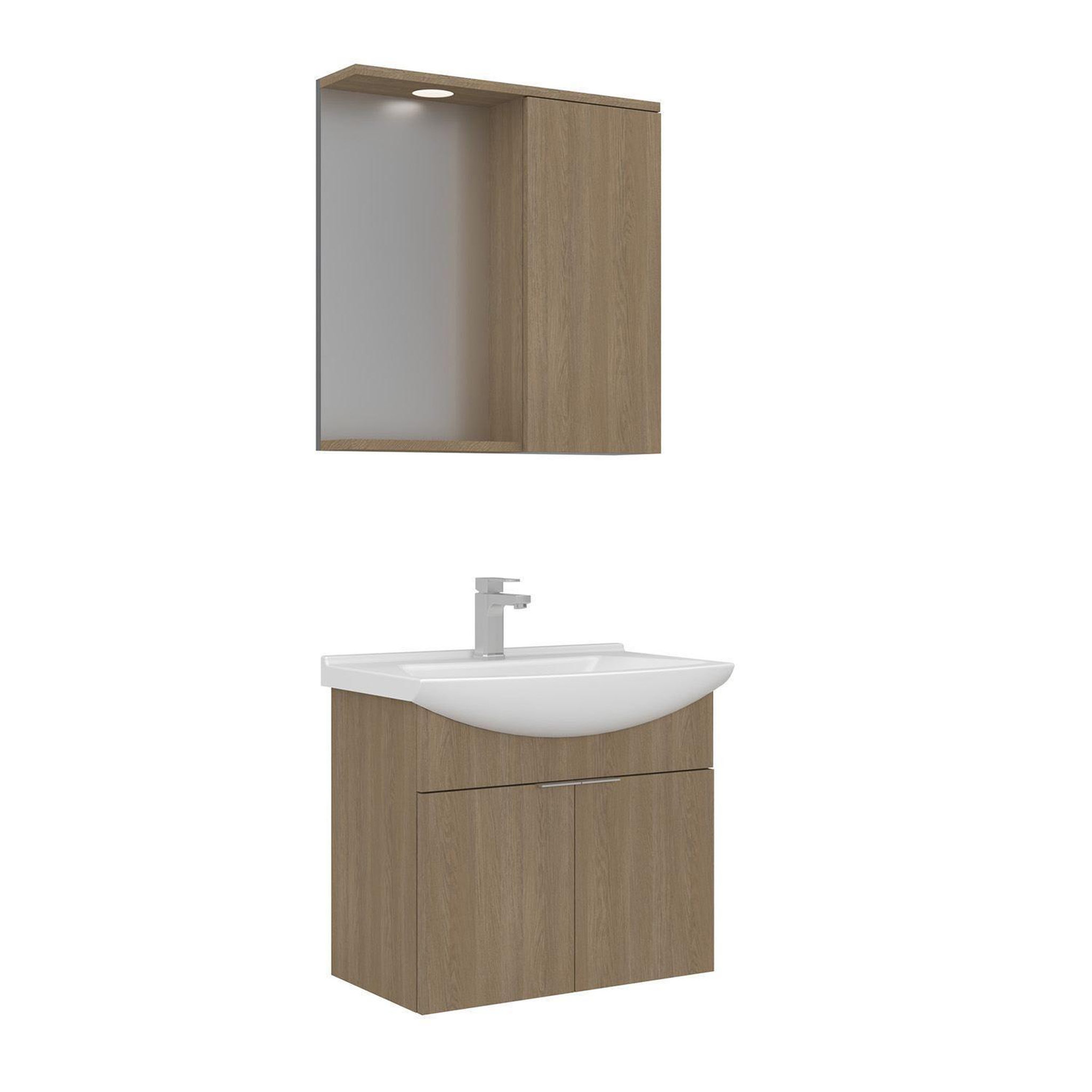 Habitat et Jardin Meuble avec simple vasque et miroir  Purus 65  - 65 x 50 x 58 cm - Oak