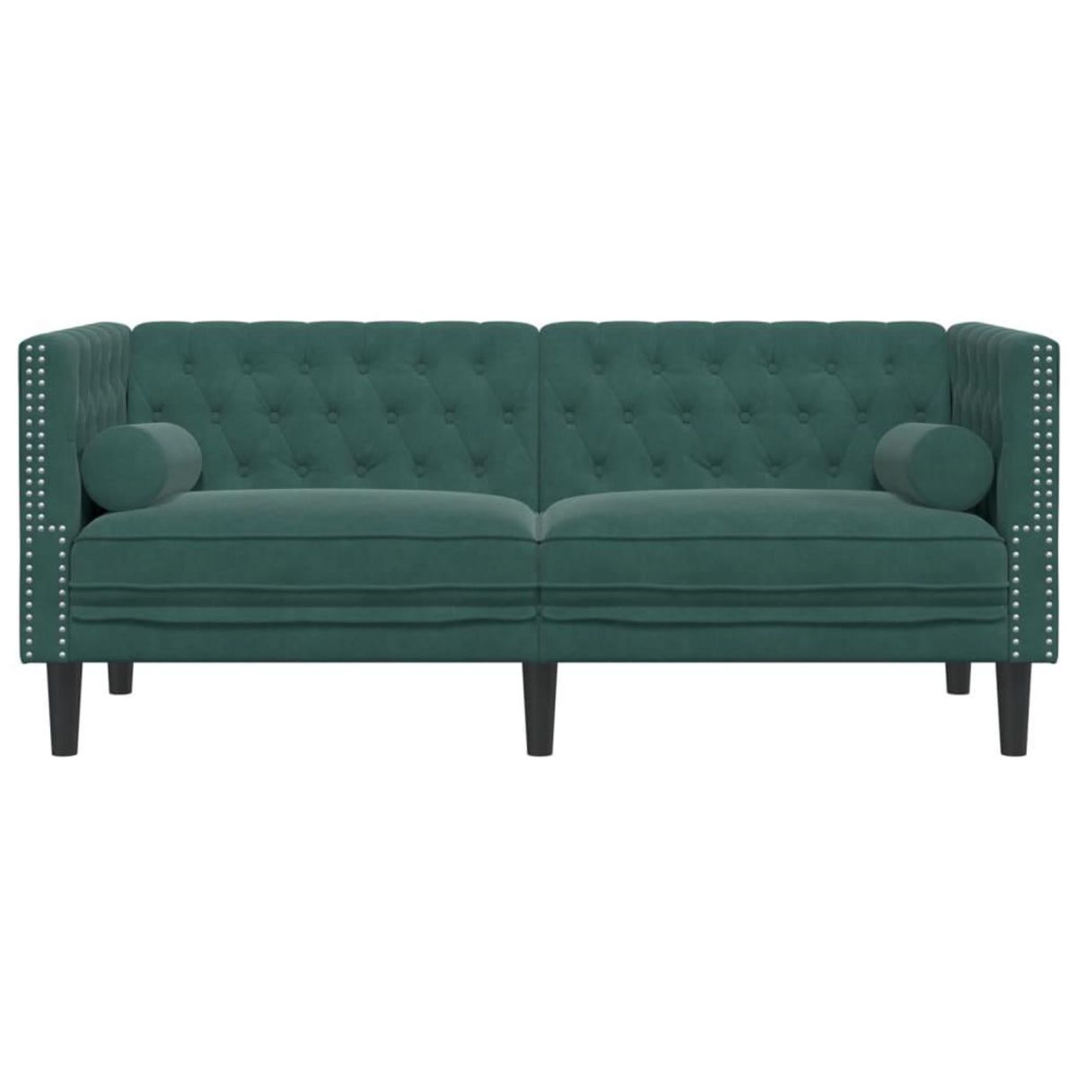 VIDAXL Canape Chesterfield avec traversins 2 places vert fonce velours