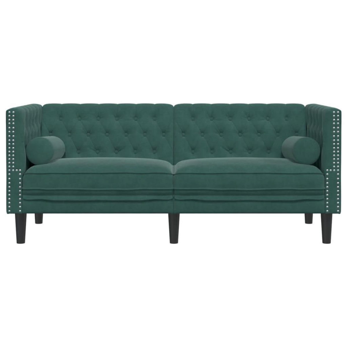 VIDAXL Canape Chesterfield avec traversins 2 places vert fonce velours