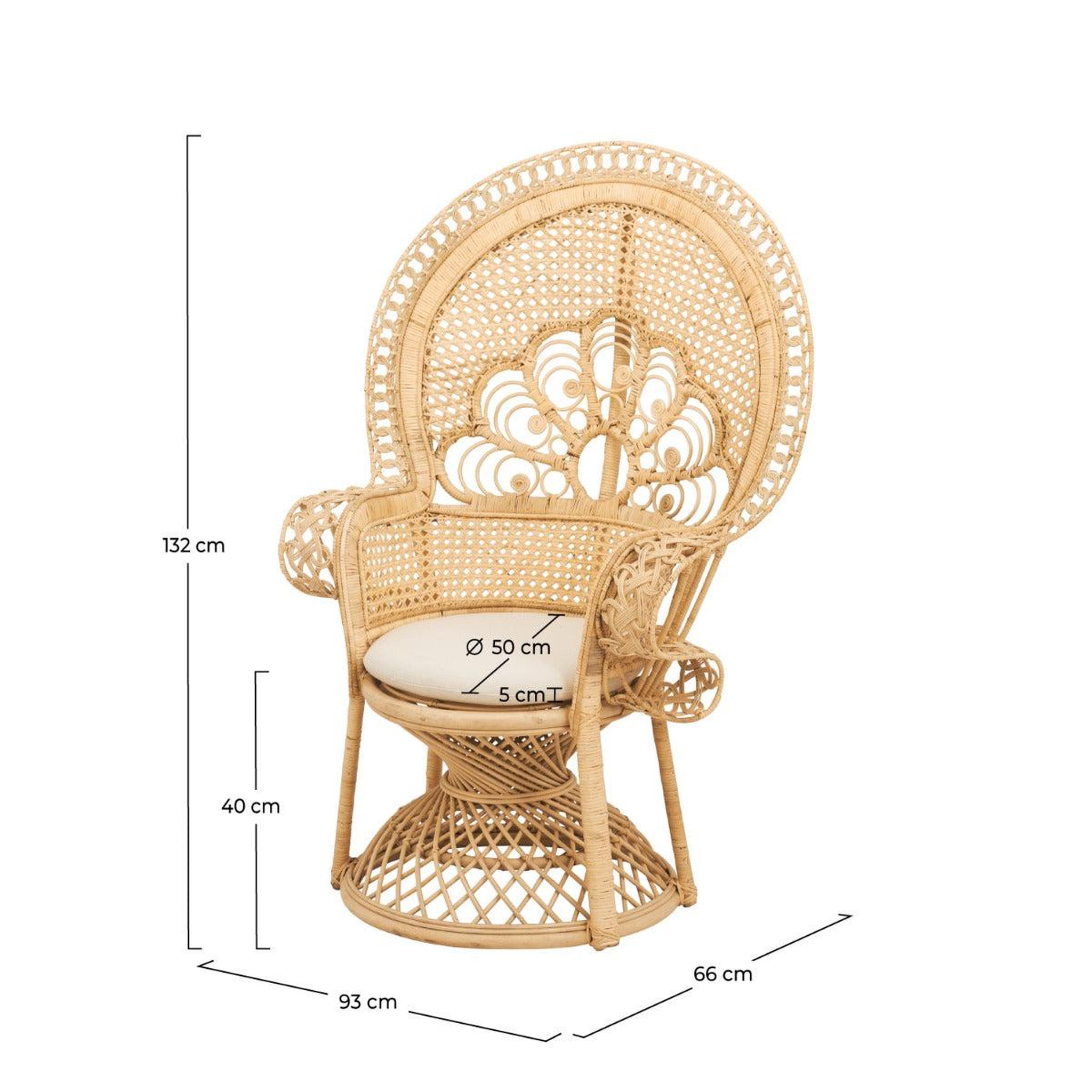 Voir la diapositive 4 : MAISON PAVANE Fauteuil en rotin naturel et coussin blanc-Eloa