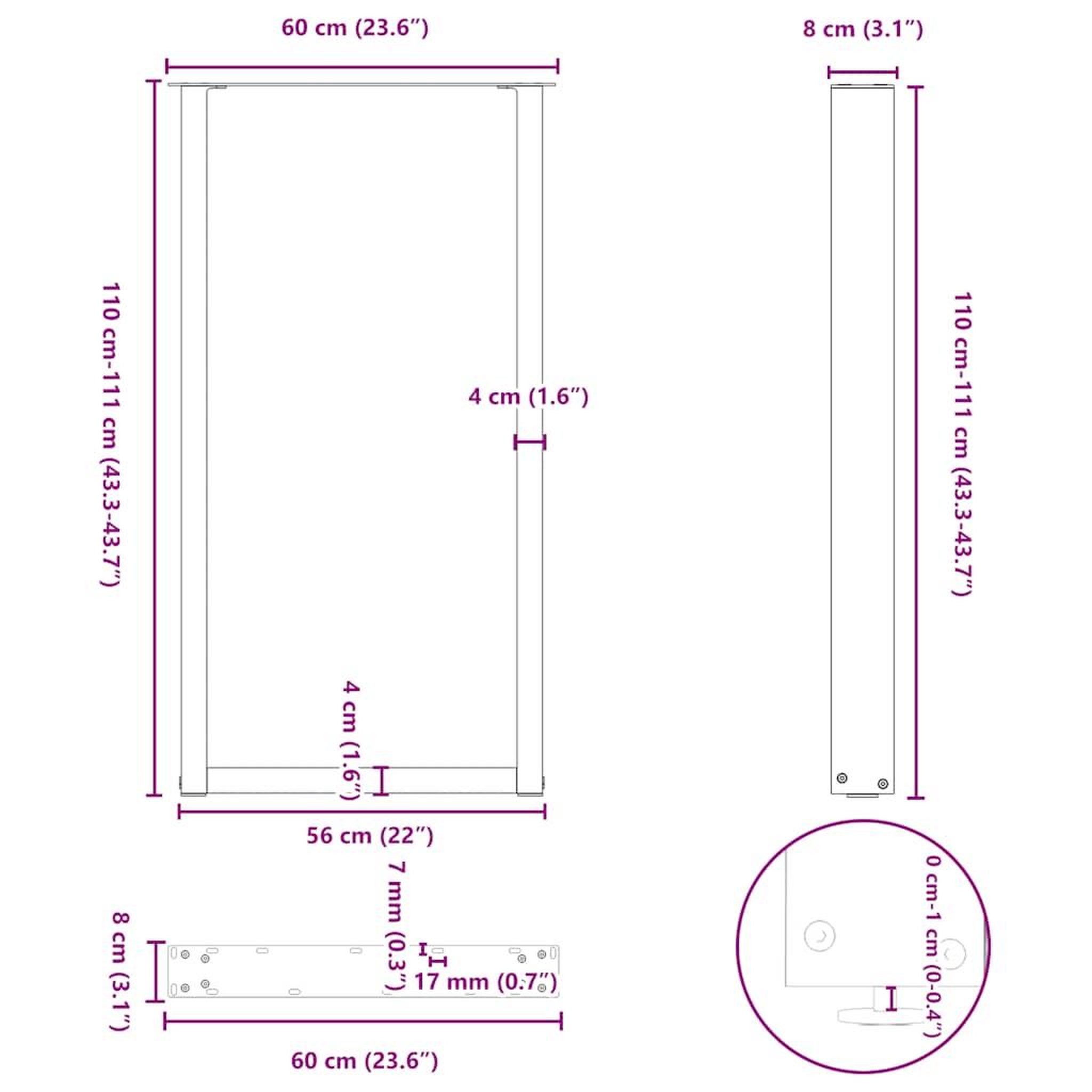 Voir la diapositive 6 : VIDAXL Pieds de table basse forme de U 2pcs blanc 60x(110-111)cm acier