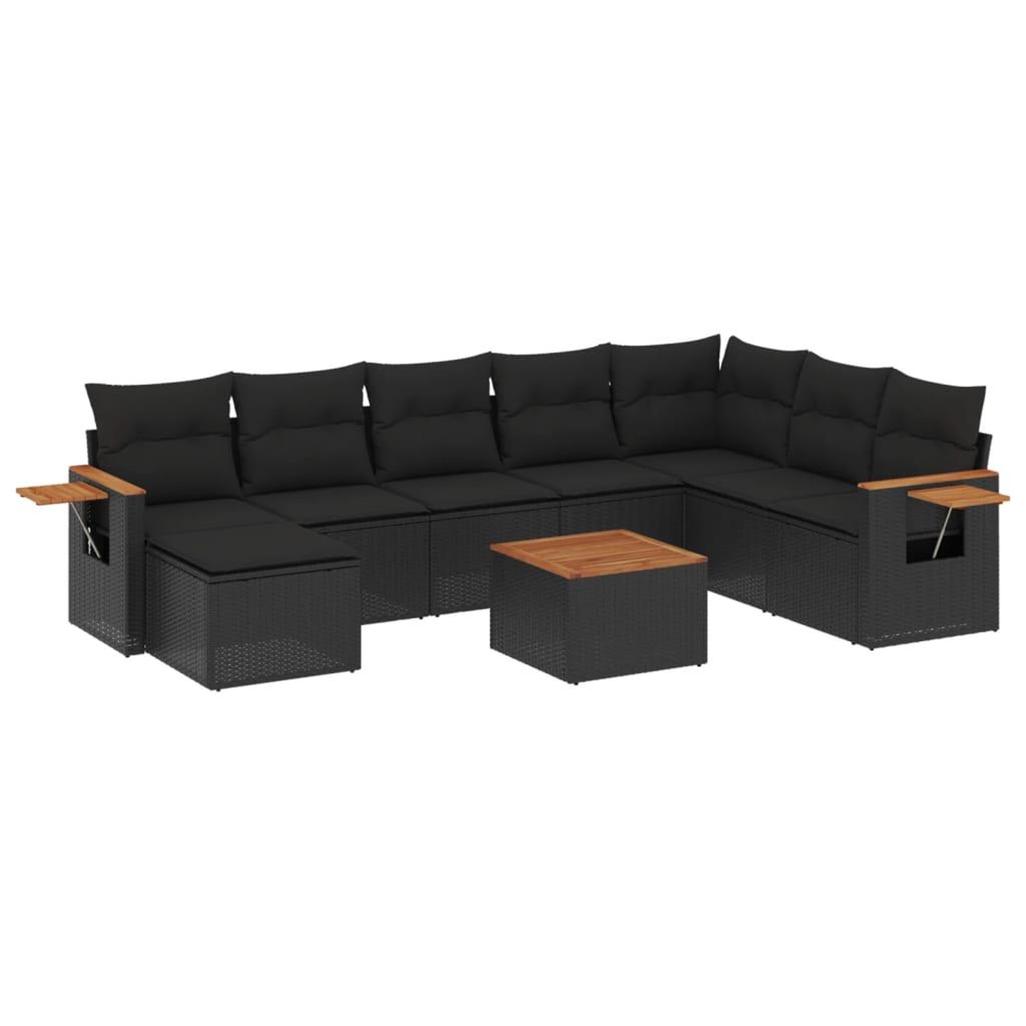 Voir la diapositive 2 : VIDAXL Salon de jardin 9 pcs avec coussins noir resine tressee