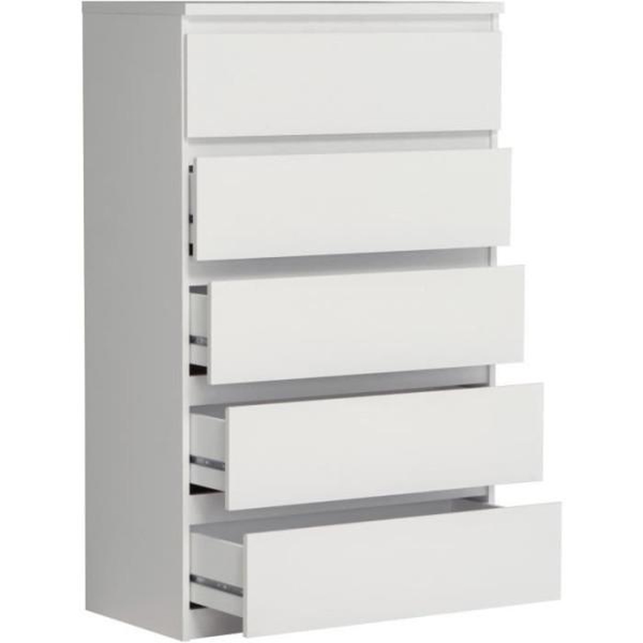 Voir la diapositive 5 : MARKET24 Commode CHELSEA 5 tiroirs - 77,2 cm - Décor blanc mat