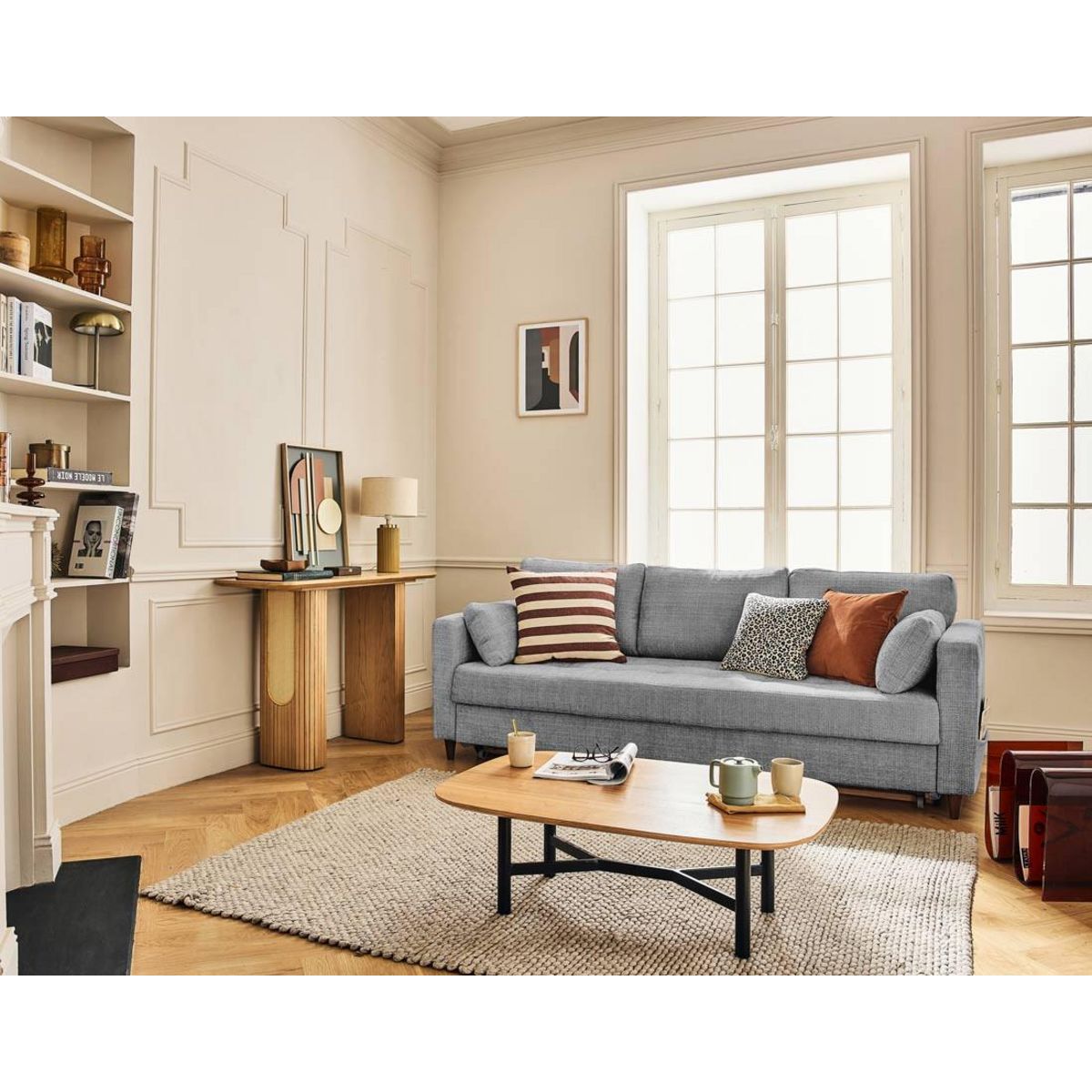 LISA DESIGN Anna - canapé droit 3 places convertible avec poche en velours texturé