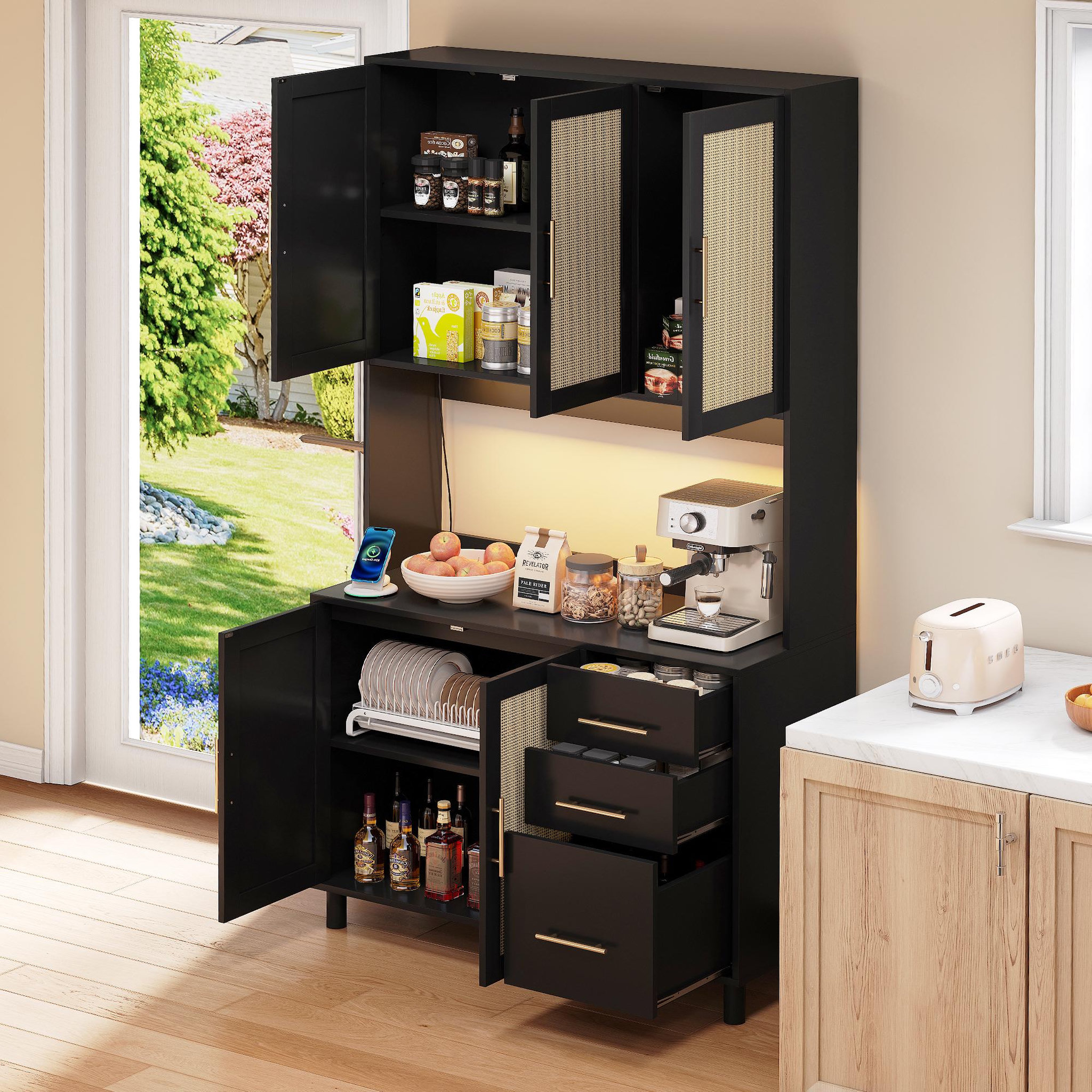 Voir la diapositive 5 : MERAX Buffet de cuisine 5 portes 3 tiroirs