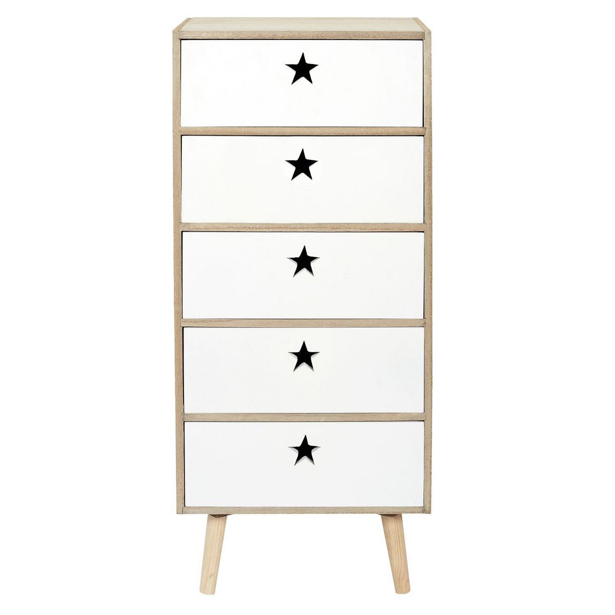 TOILINUX Chiffonnier 5 tiroirs - en MDF et Bois - Blanc et Marron
