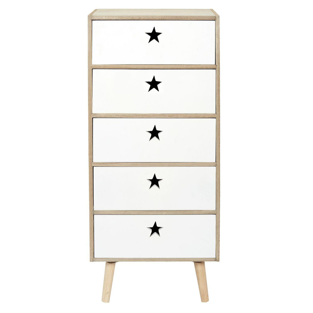 TOILINUX Chiffonnier 5 tiroirs - en MDF et Bois - Blanc et Marron