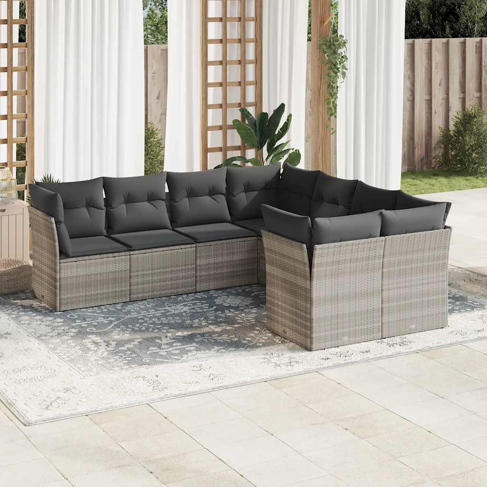 VIDAXL Salon de jardin 8 pcs avec coussins gris clair resine tressee