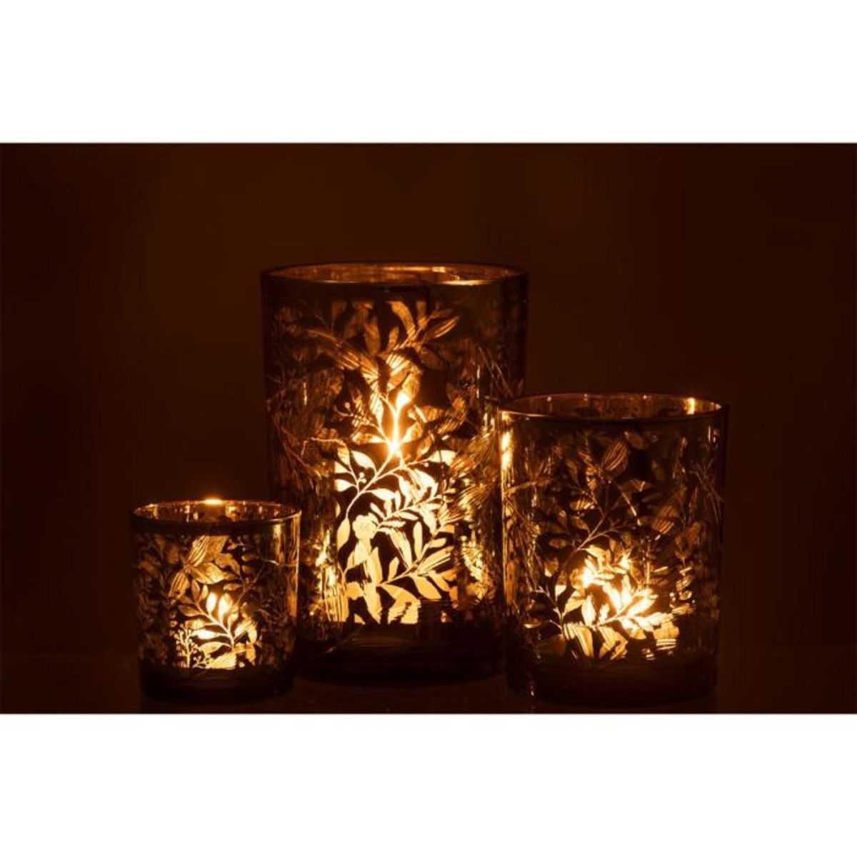 Paris Prix Photophore Déco en Verre  Feuilles  18cm Vert